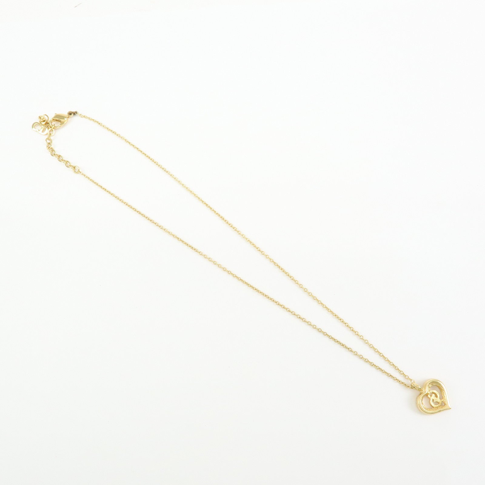 Christian Dior Logo Heart Pendant Metal Necklace Gold