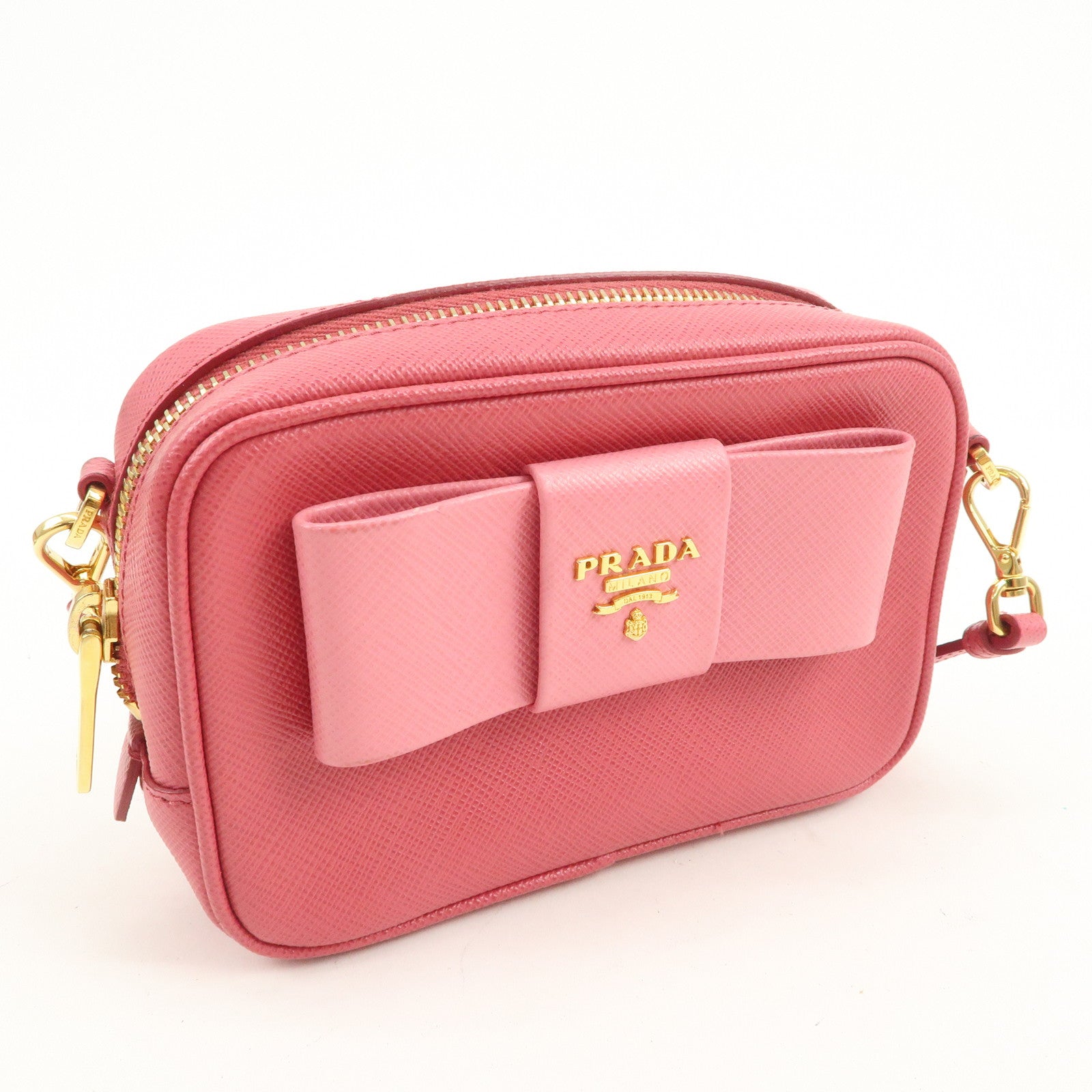 PRADA Saffiano Leather Ribbon Mini Shoulder Bag Camera Bag 1N1674