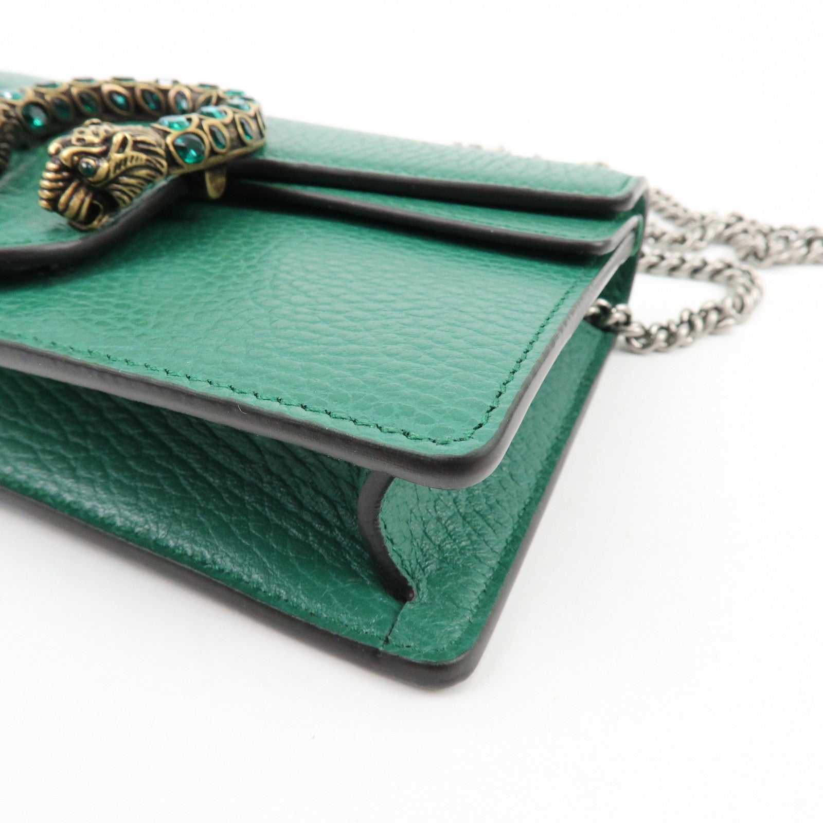 GUCCI Dionysus Super Mini Leather Chain Shoulder Bag Green 476432