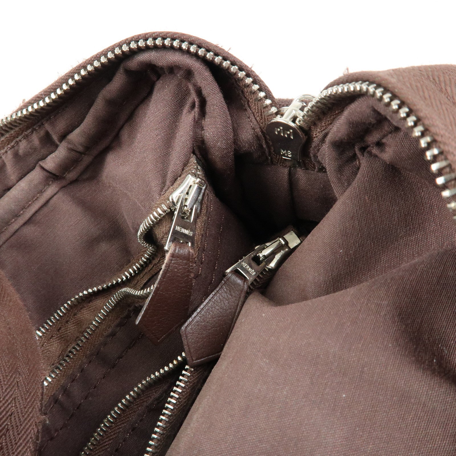 HERMES Toile Chevron Pochette Bandouliere PM Shoulder Bag Brown