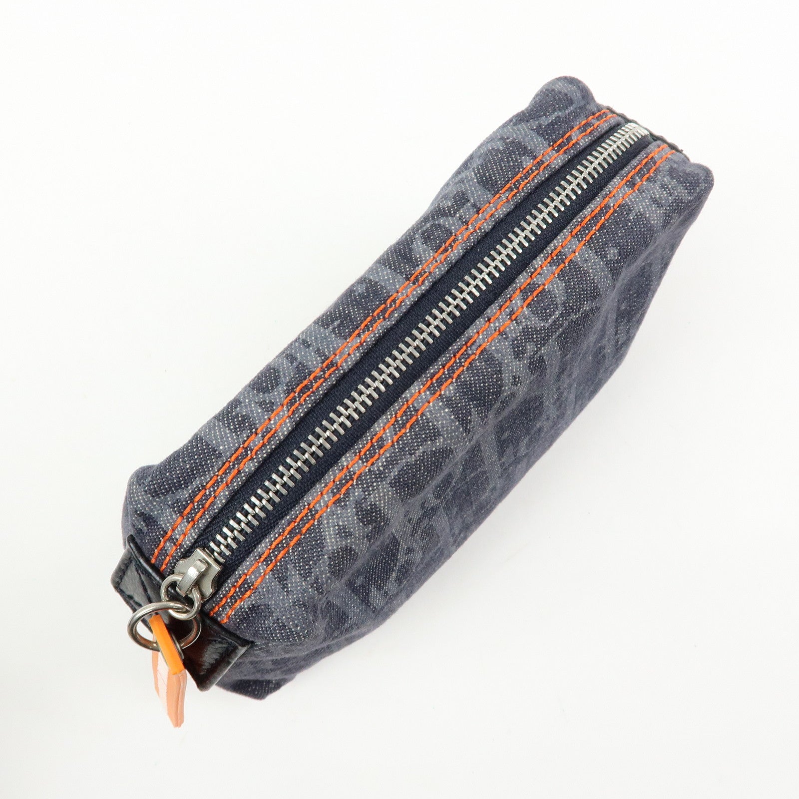 Christian Dior Trotter Flight Line Denim Leather Pouch Navy Orange