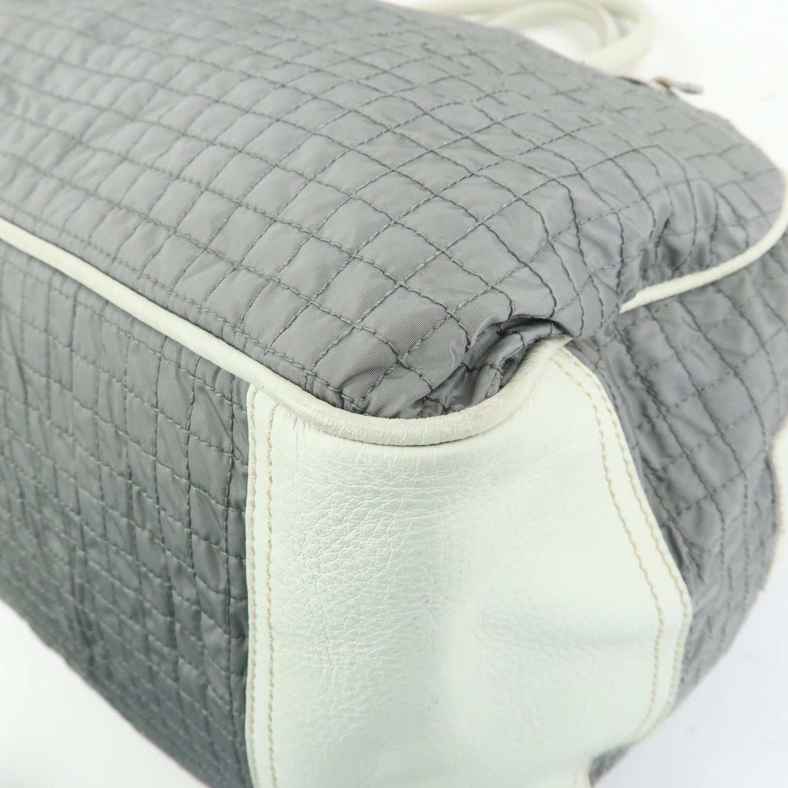 PRADA Sports Nylon Leather Boston Bag Hand Bag Gray Irvory