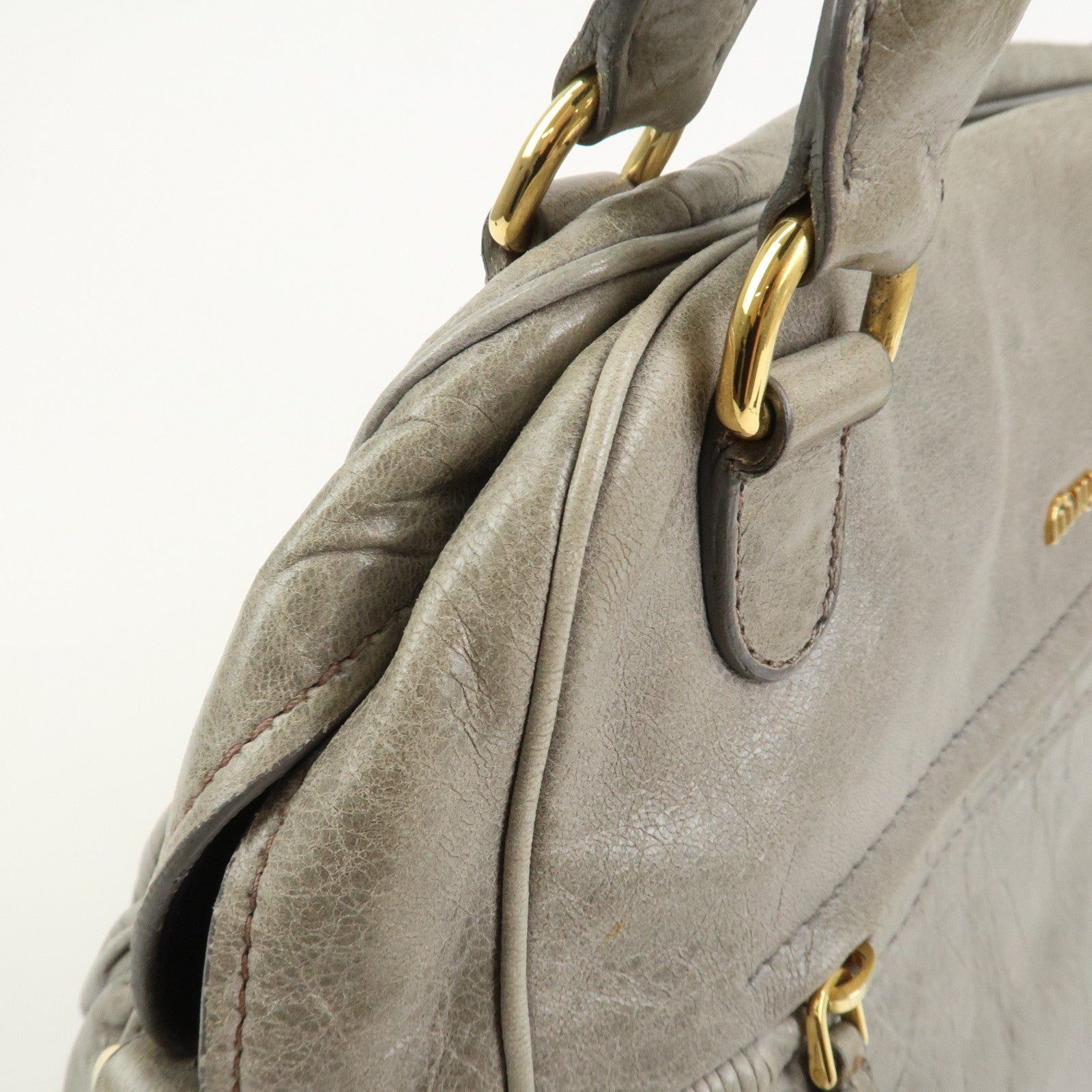 MIU MIU Logo Leather Hand Bag Shoulder Bag Gray
