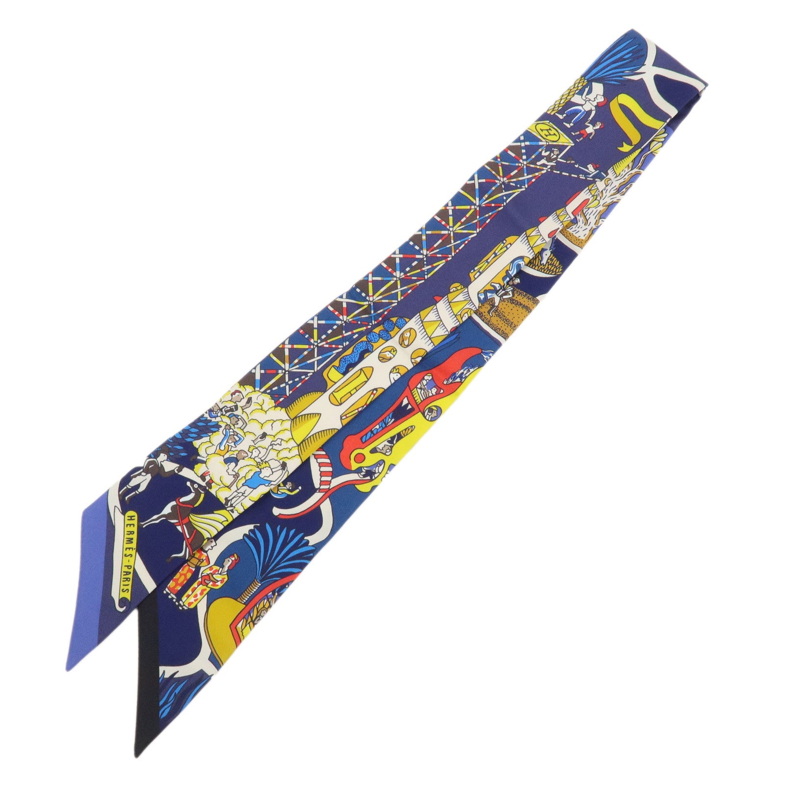 HERMES Twilly Silk 100% Scarf Exposition Universelle Multicolor