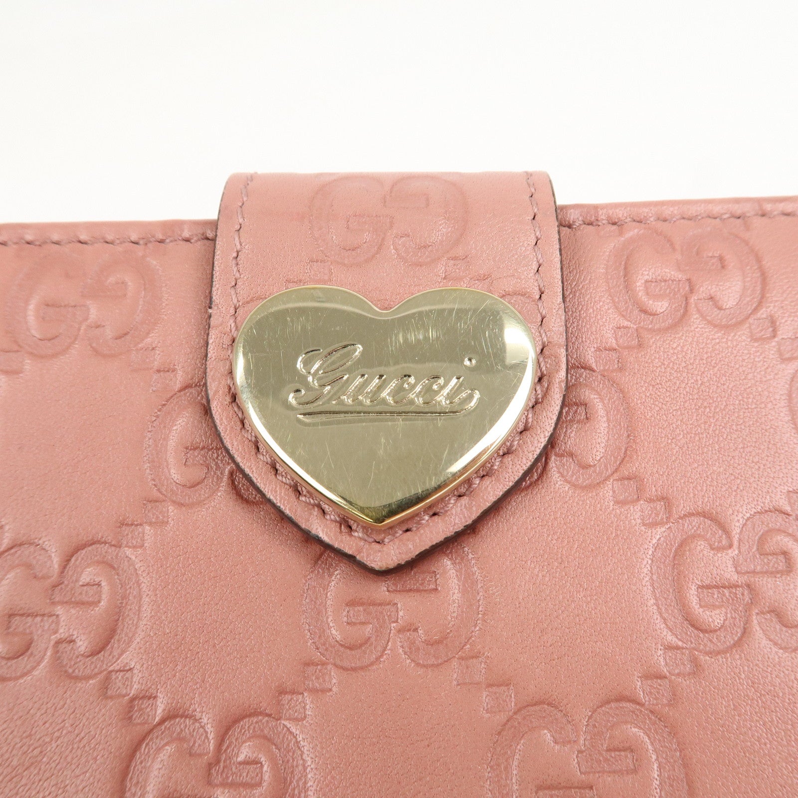GUCCI Guccissima Leather Heart W Hook Bi-fold Wallet Pink 203550
