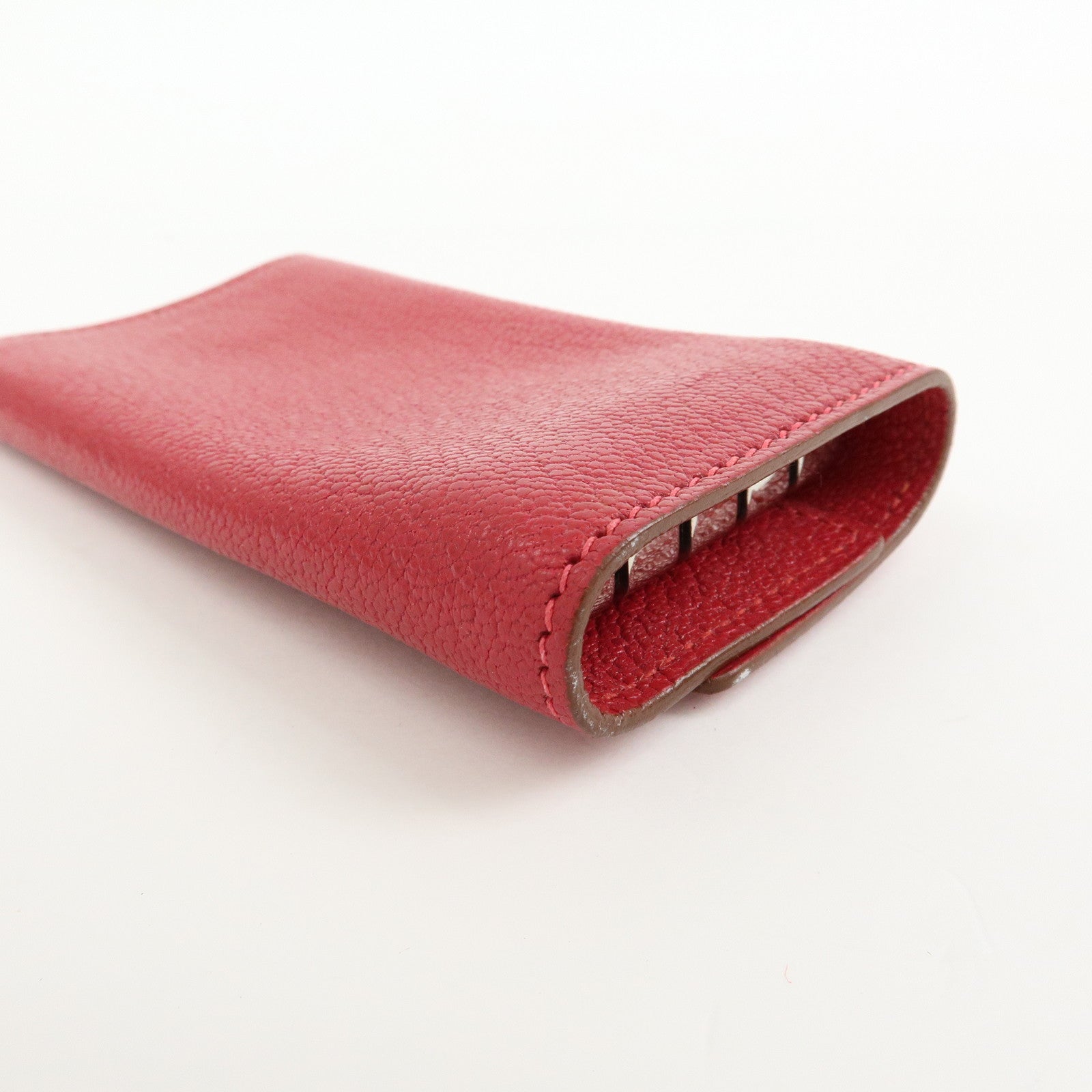 HERMES Sellier Etui Cles 4 Chevre Leather Key Case Key Holder Pink