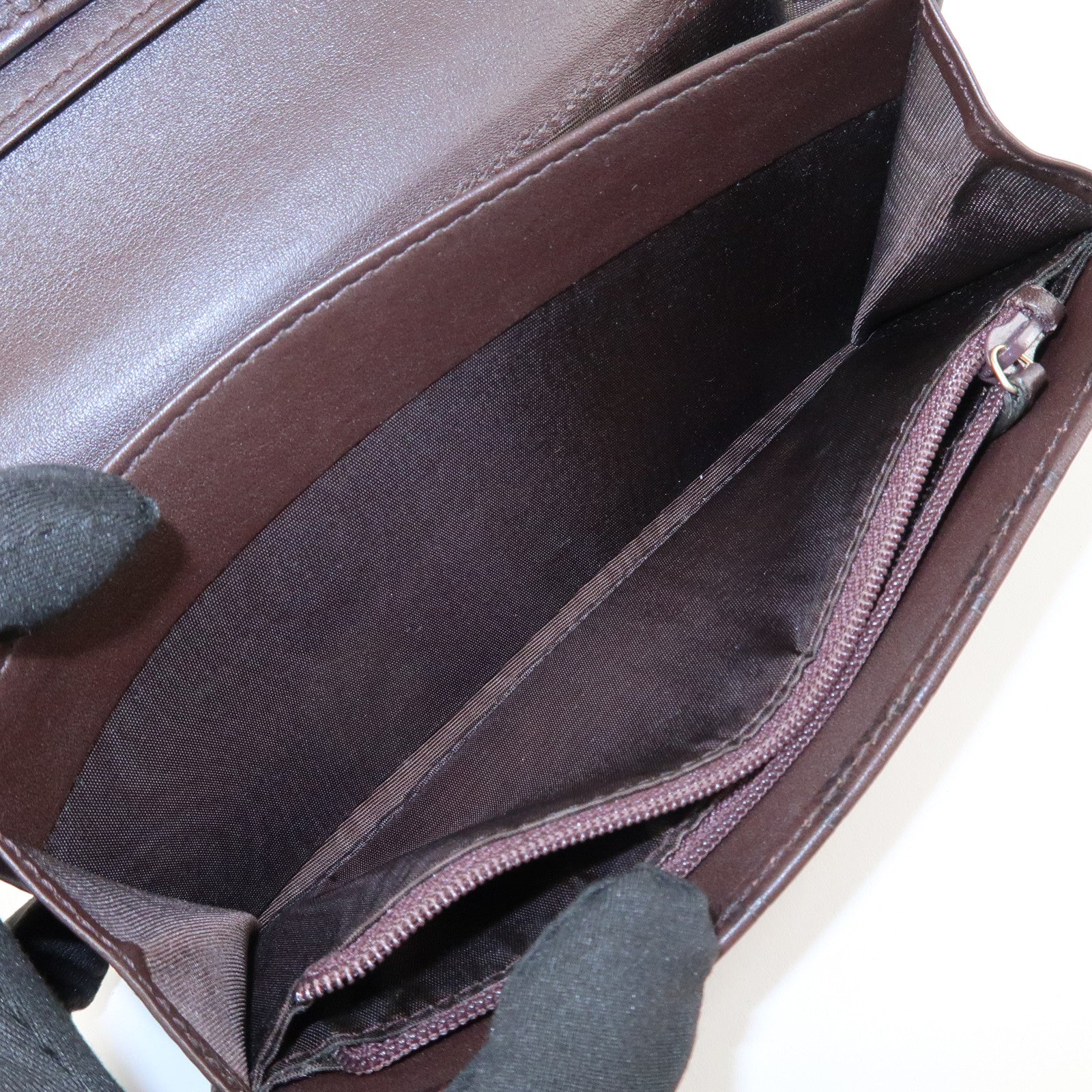 GUCCI Guccissima Leather Metal Bar Bi-fold Long Wallet Brown 244946 Used