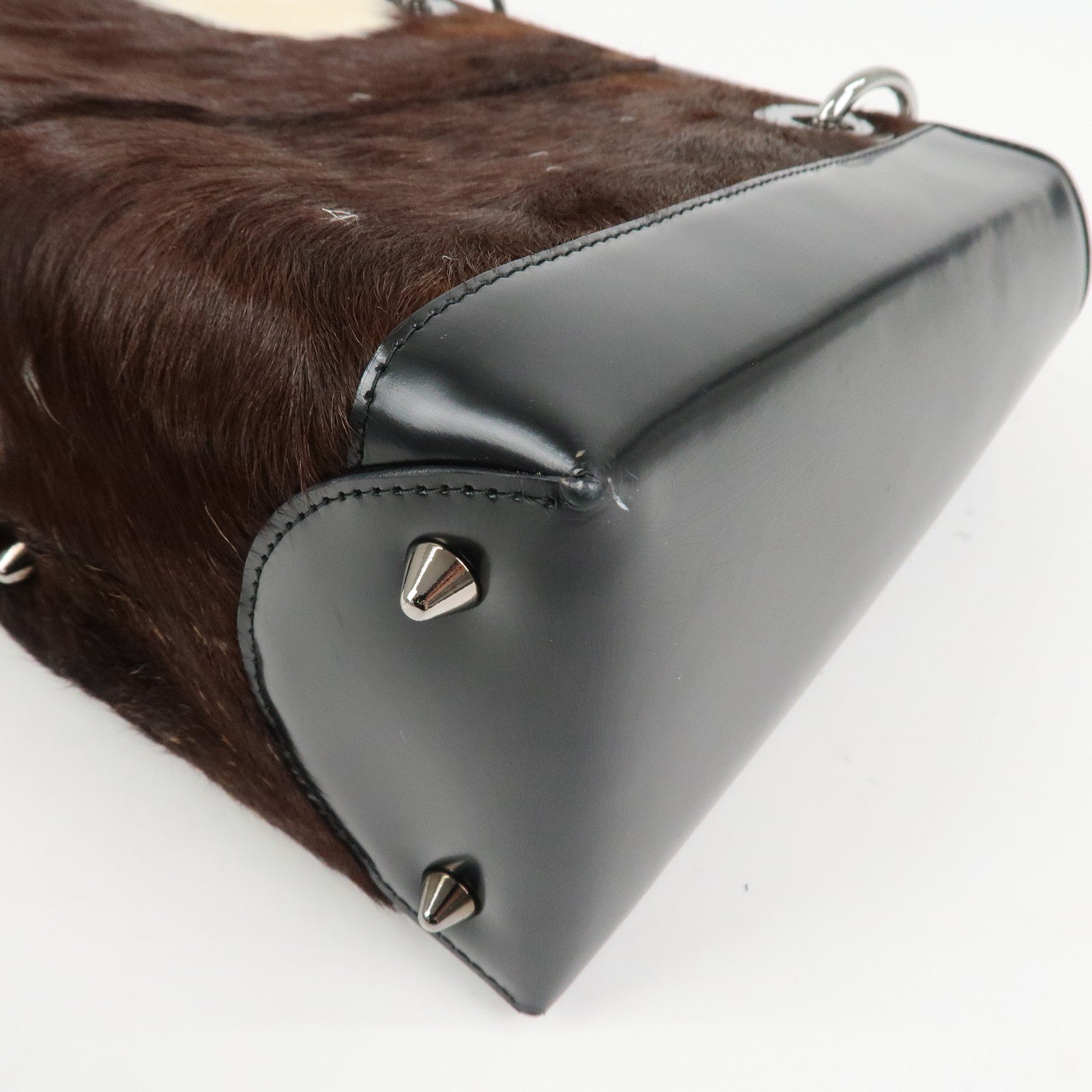 Christian Dior Lady Dior Unborn Calf Patent Leather Hand Bag Black