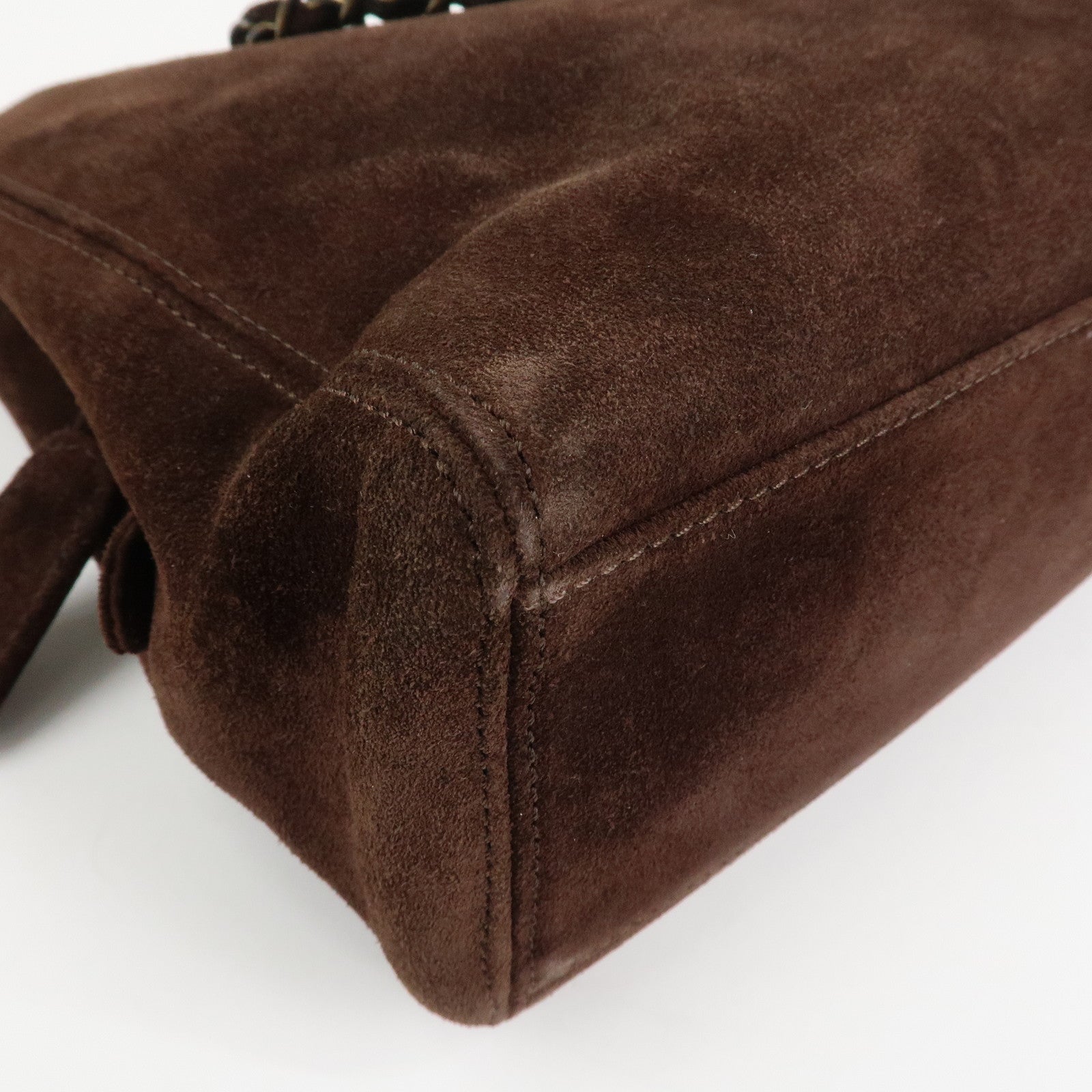 CHANEL Logo Suede Chain Tote Bag Shoulder Bag Brown