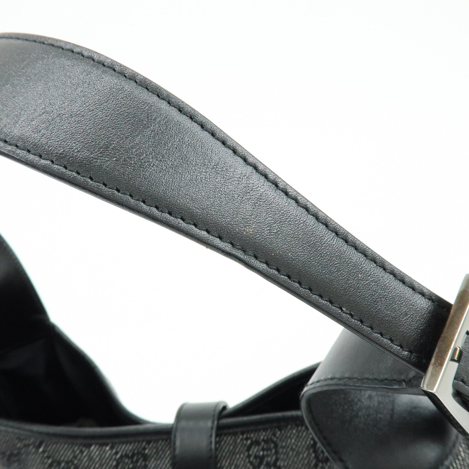 GUCCI Jackie GG Denim Leather Shoulder Bag Hand Bag Black 00963