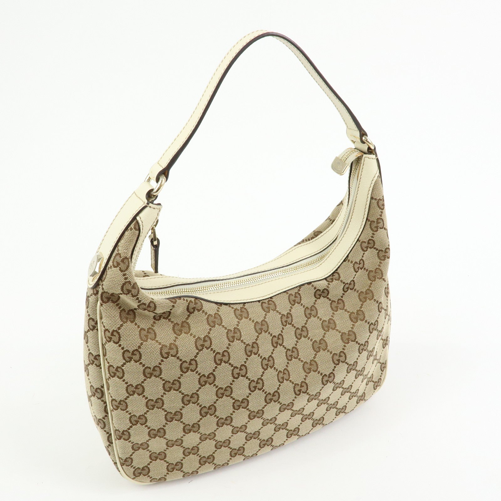 GUCCI GG Canvas Leather Shoulder Bag Hand Bag Beige Ivory 153010
