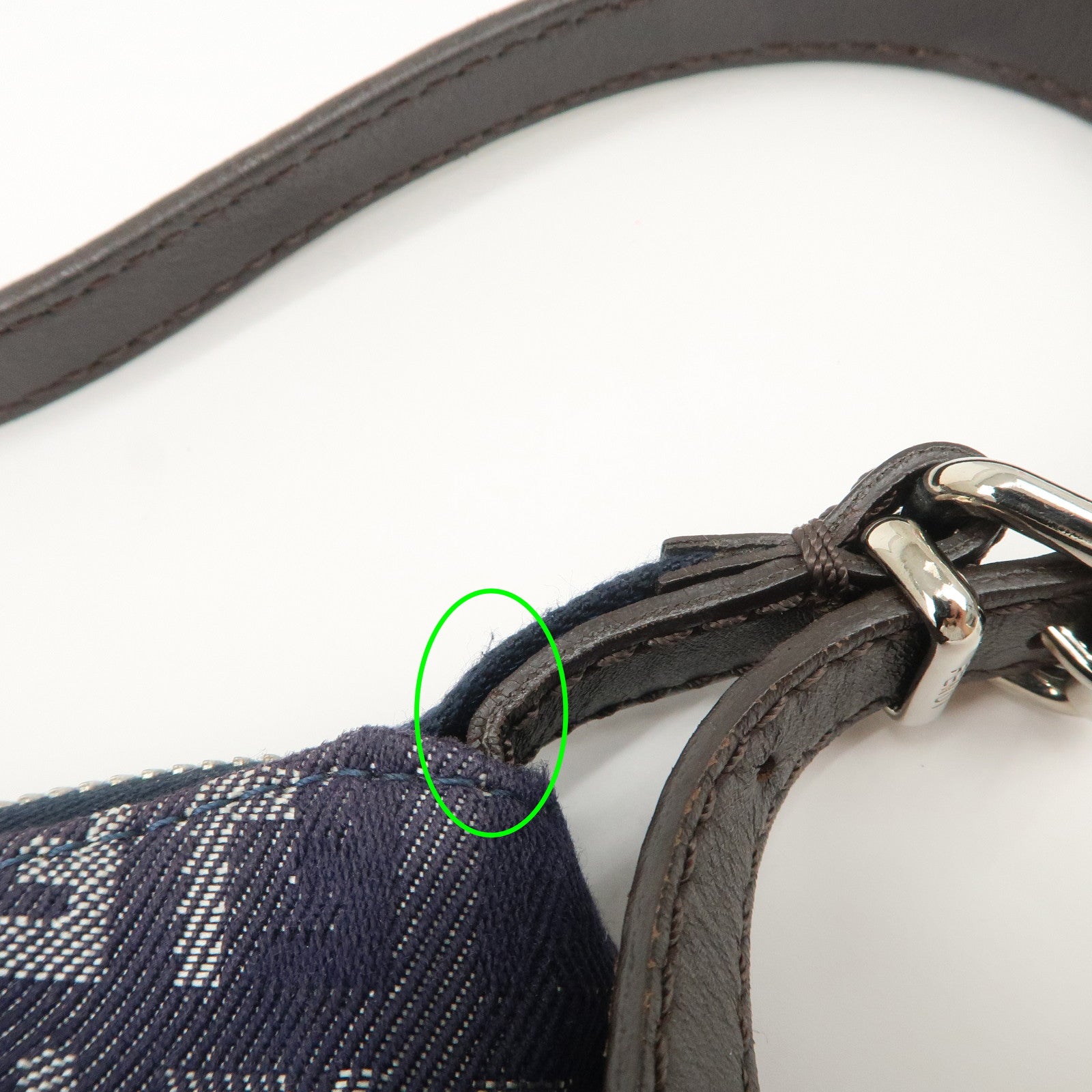 FENDI Zucchino Canvas Leather Shoulder Bag Hand bag Navy 8BR248 Used