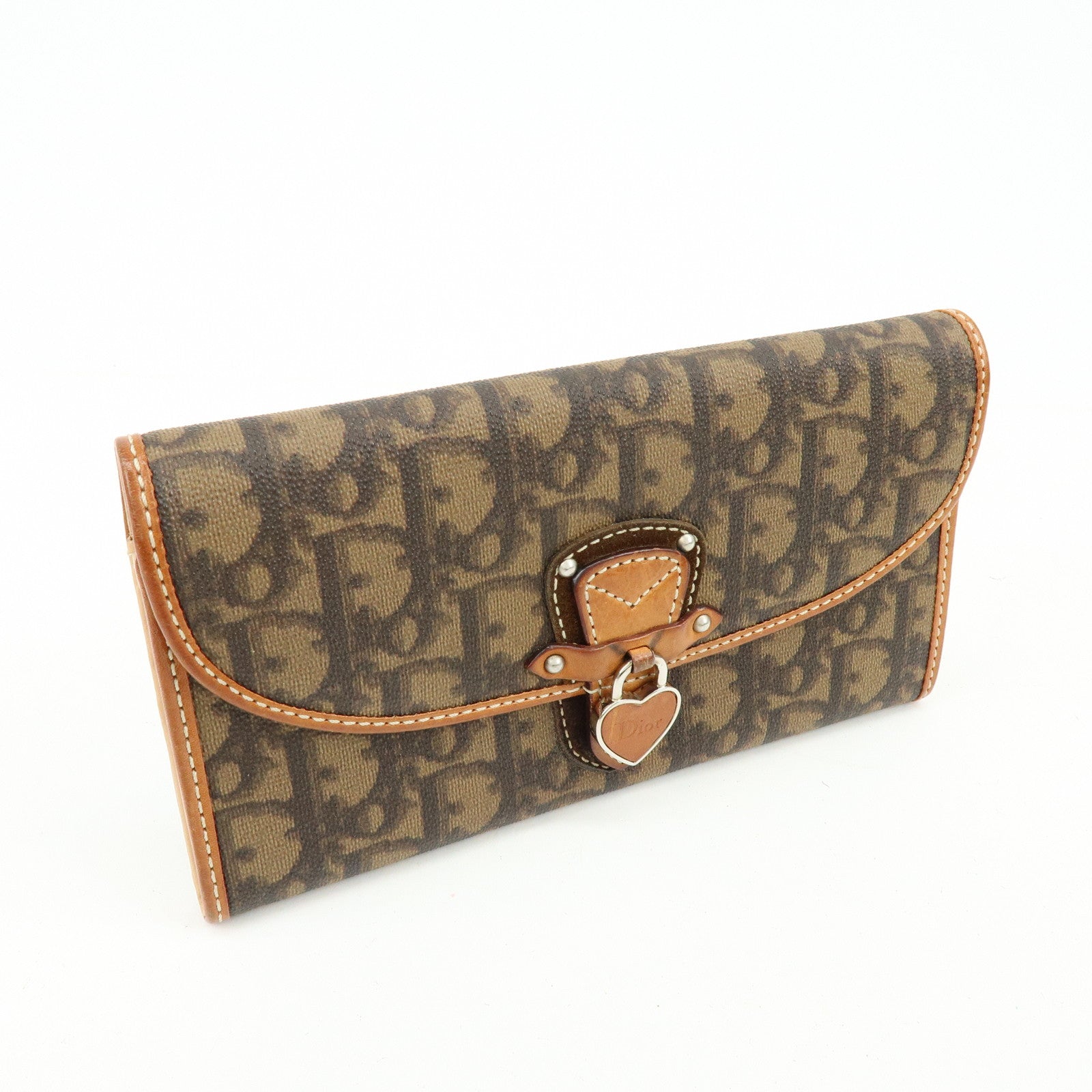 Christian Dior Trotter Romantic PVC Leather Long Flap Wallet Brown