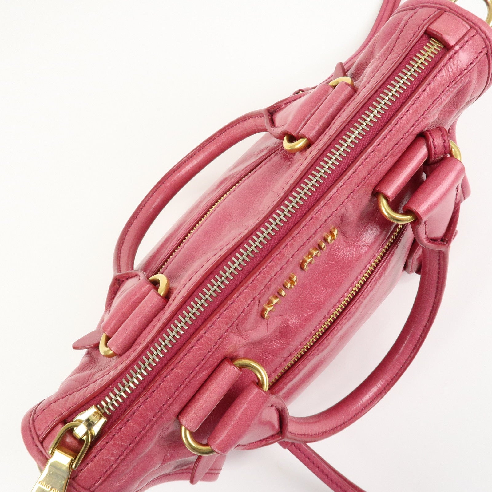 MIU MIU Logo Leather 2Way Bag Hand Bag Shoulder Bag Pink 5BB104