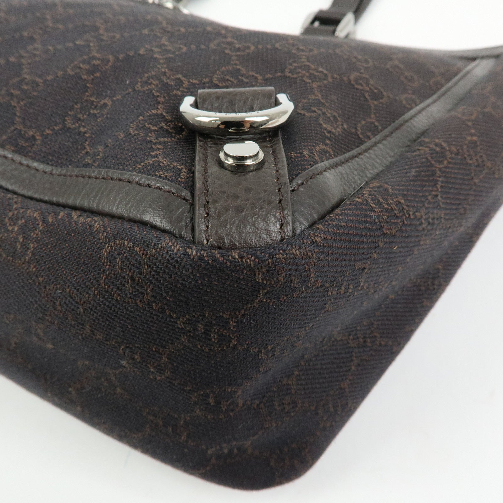 GUCCI Abbey GG Denim Leather Tote Bag Hand Bag Dark Brown 293580