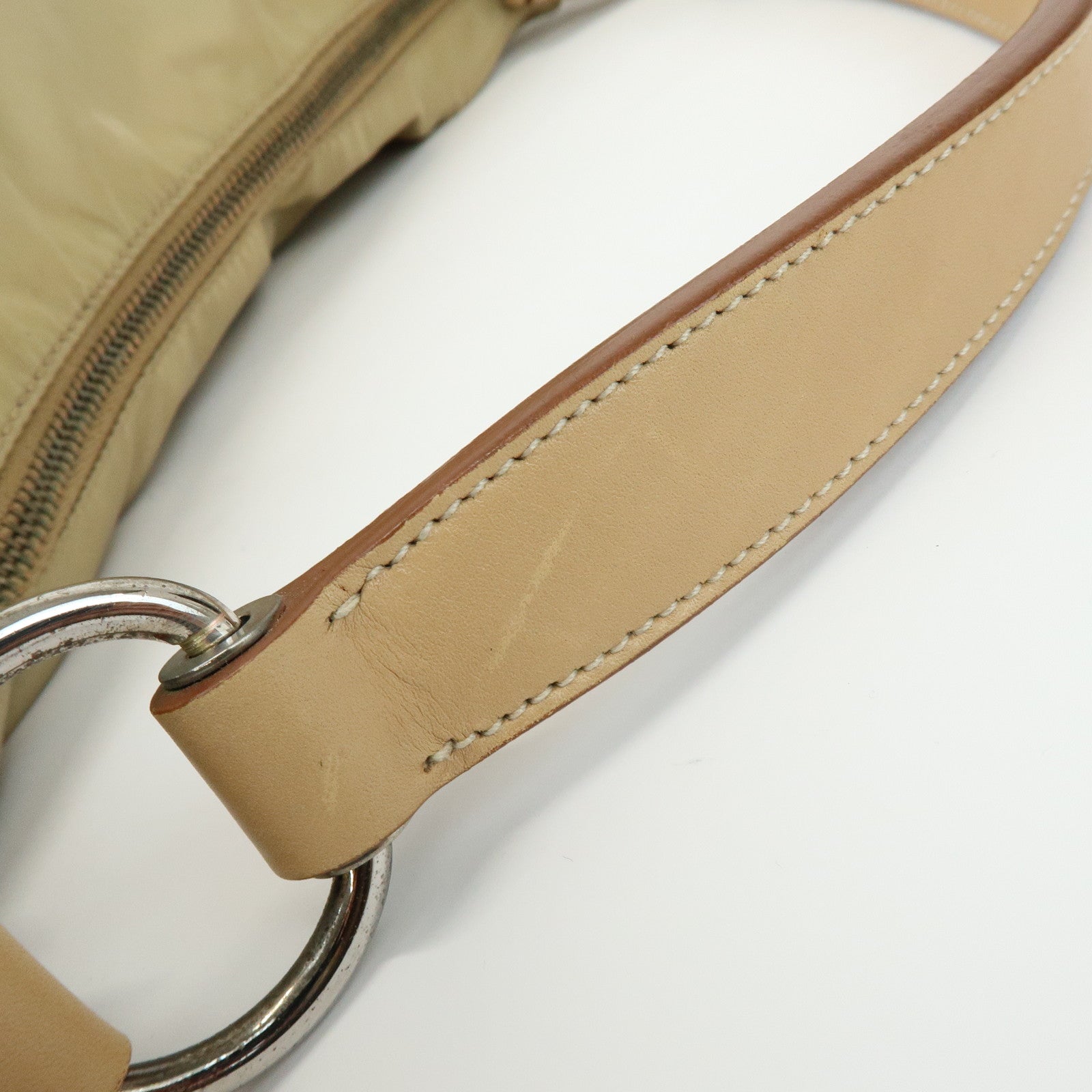 PRADA Logo Nylon Leather Shoulder Bag Hand Bag Beige BR3315