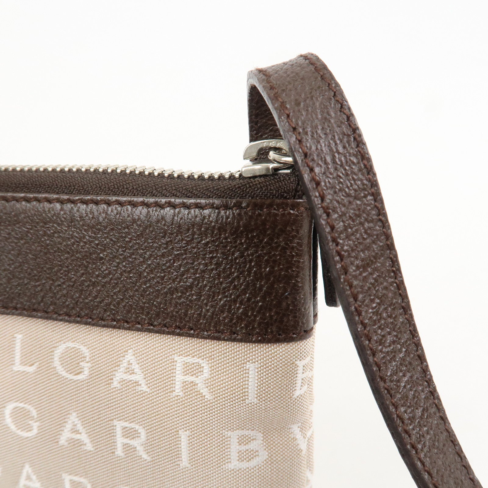 BVLGARI Logo Mania Canvas Leather Shoulder Bag Beige Brown 22588