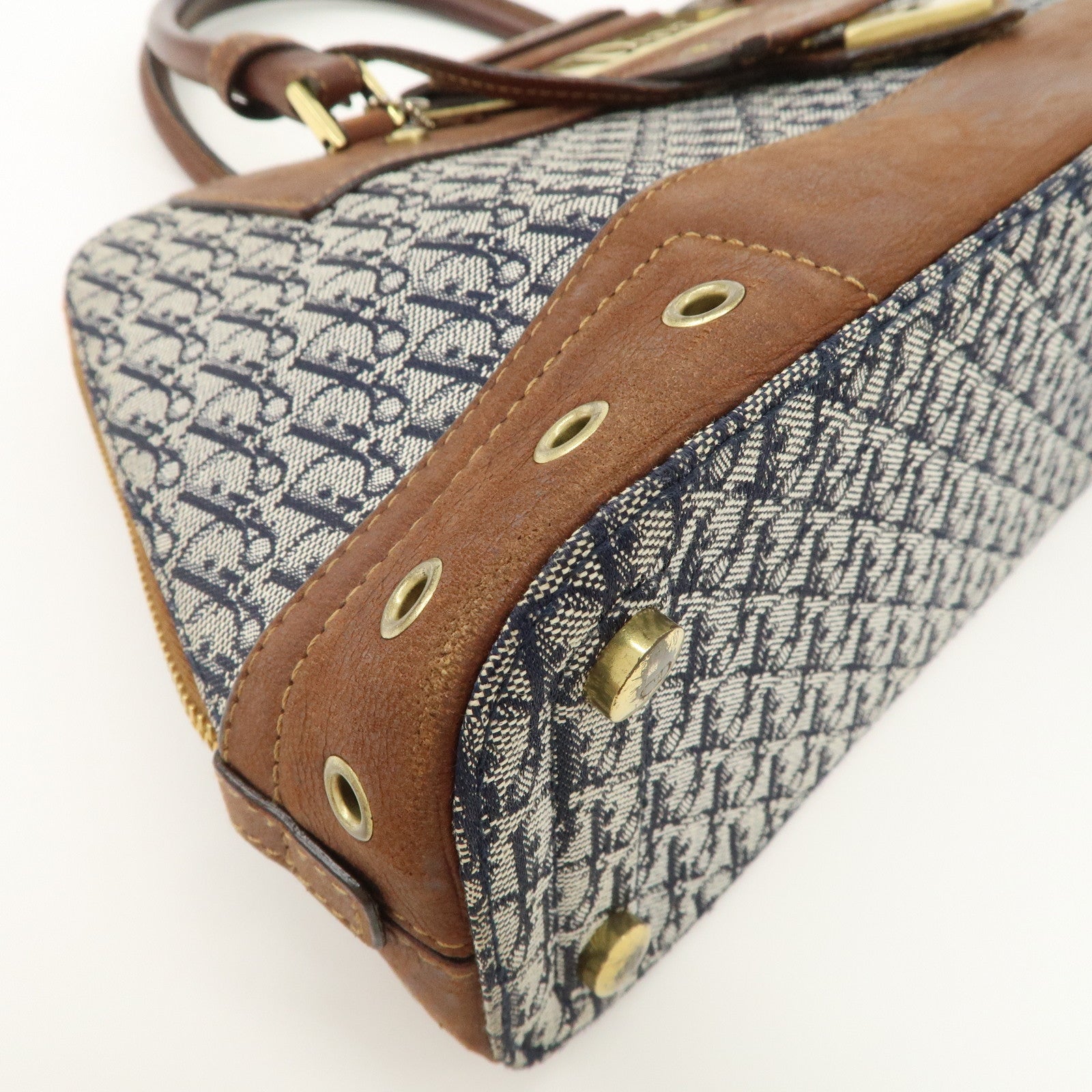 Christian Dior Street Chic Trotter Canvas Leather Hand Bag Brown