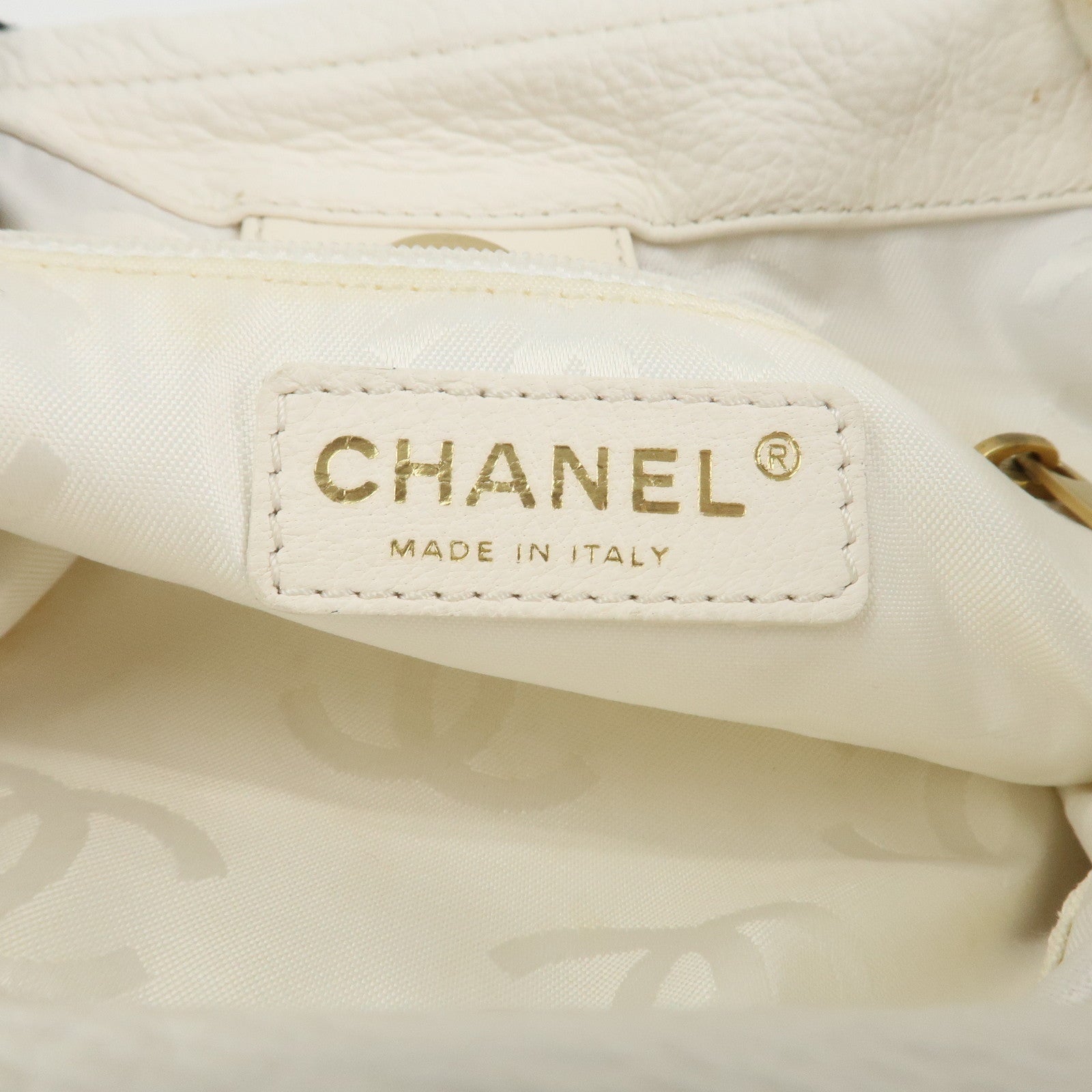 CHANEL COCO Mark Leather Wood Hand Bag Ivory