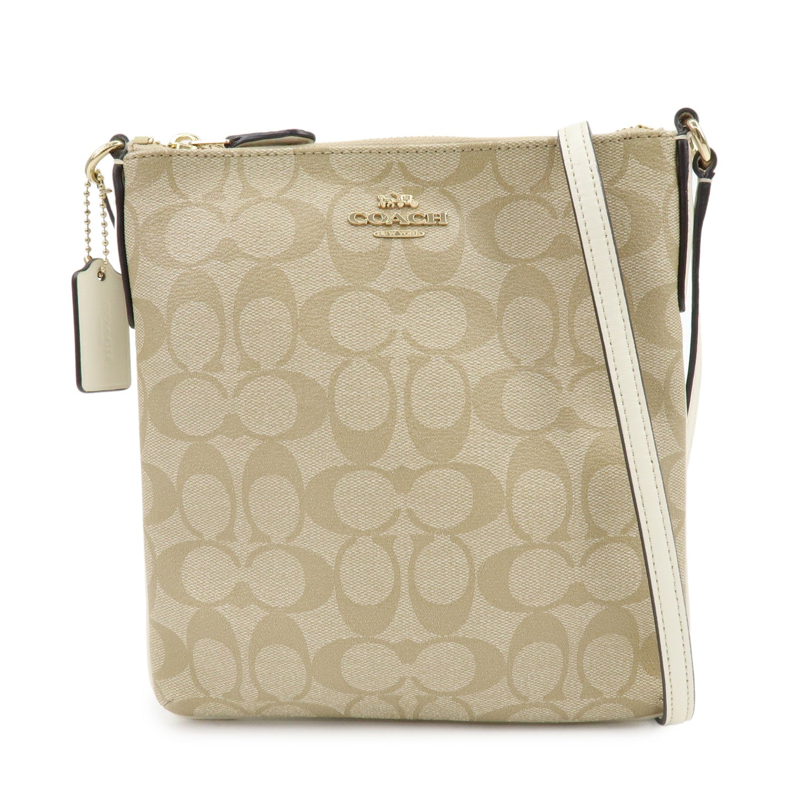 COACH Signature PVC Leather Shoulder Crossbody Bag Beige White