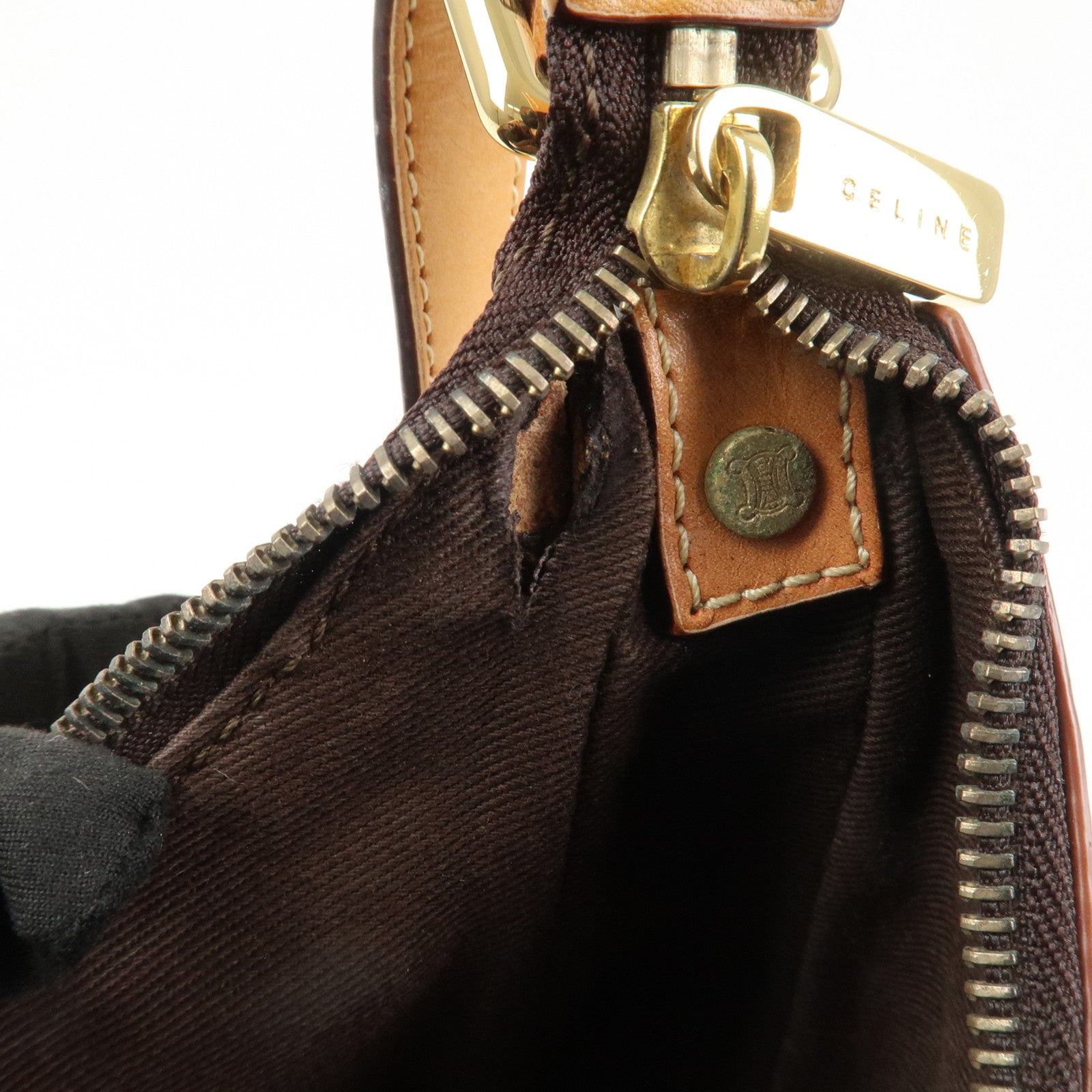 CELINE Macadam PVC Coating Canvas Leather Shoulder Bag Brown