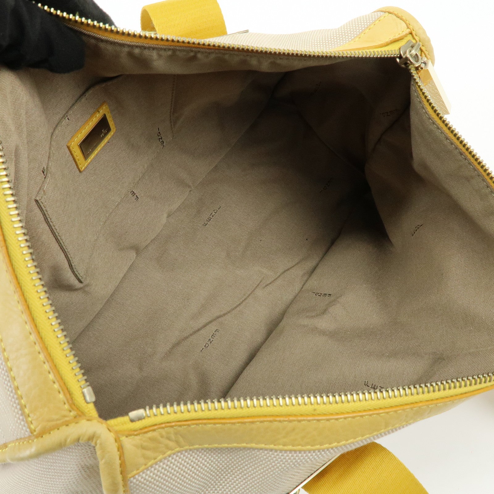 FENDI Zucca Canvas Leather Tote Bag Hand Bag Yellow Beige 8BN141MZH