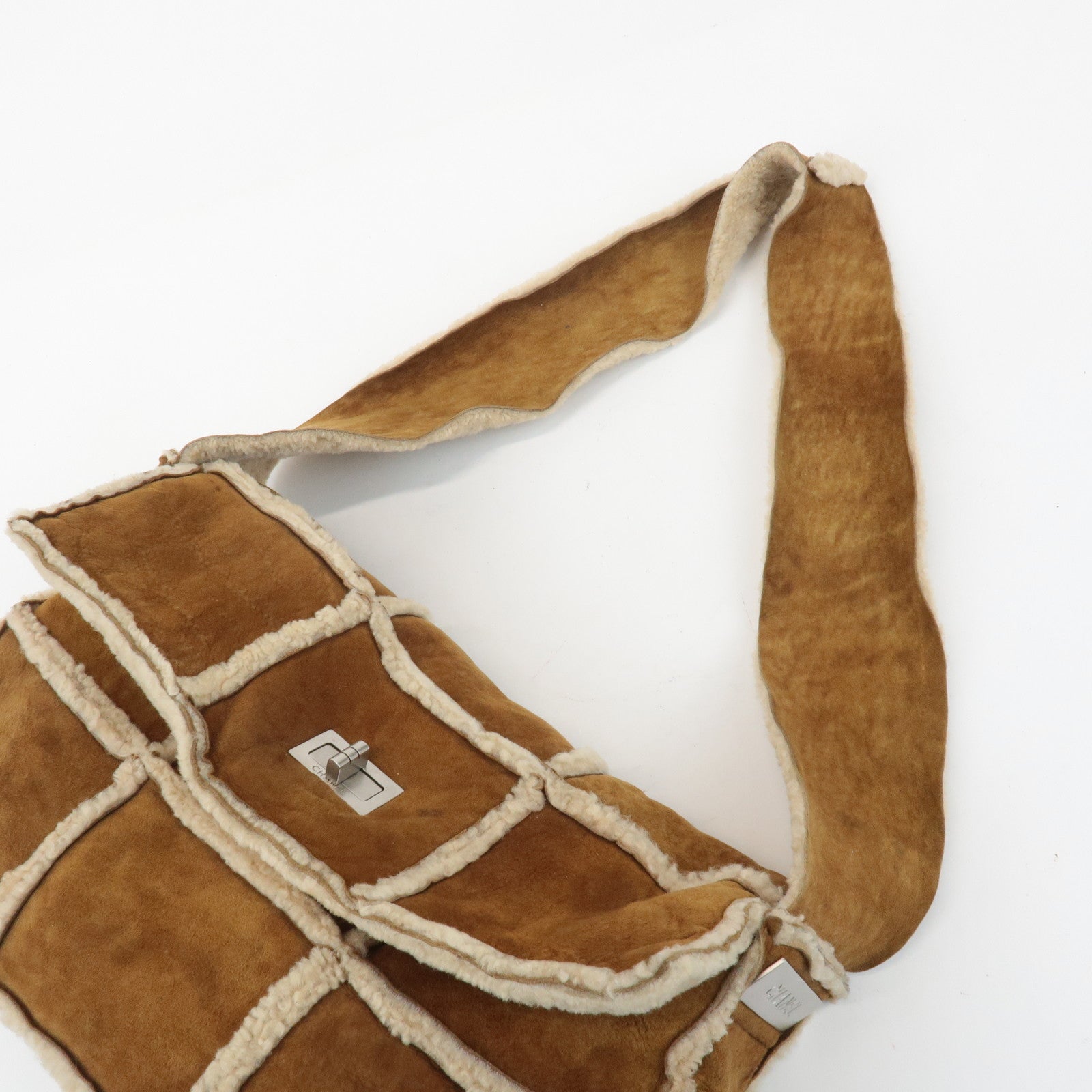 CHANEL Chocolate Bar Suede Mouton Shoulder Bag Hand Bag Brown Used