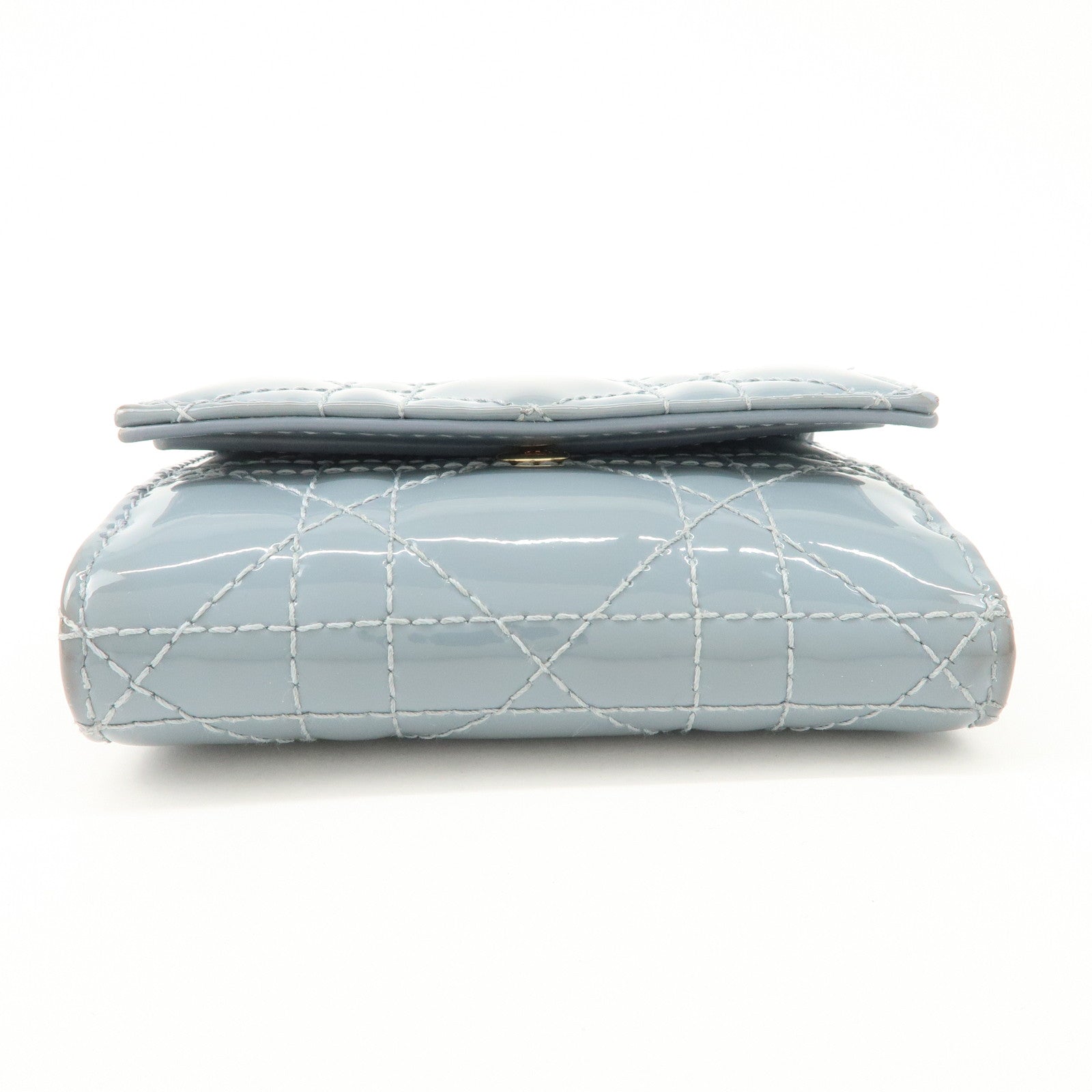 Christian Dior Cannage Patent Leather Compact Wallet Blue Used