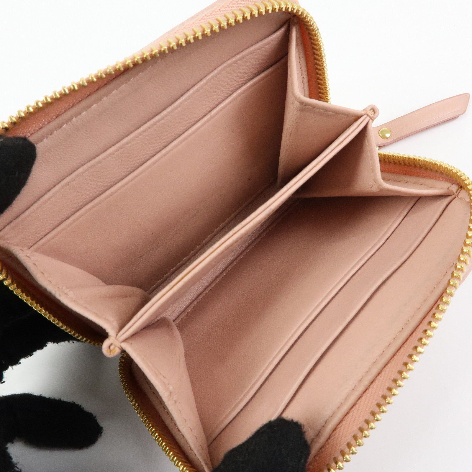 MIU MIU Matelasse Nappa Leather Compact Zippy Wallet Pink