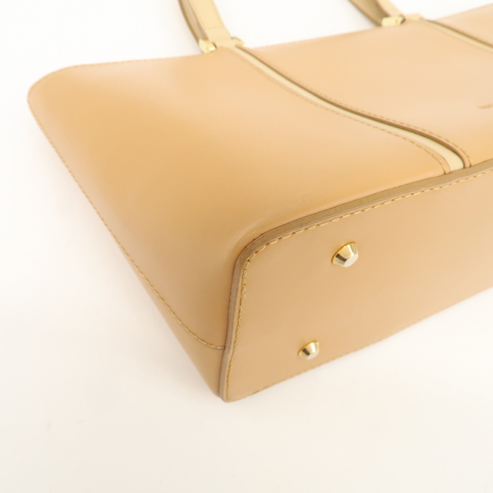 BURBERRY Nova Plaid Logo Leather Hand Bag Light Brown