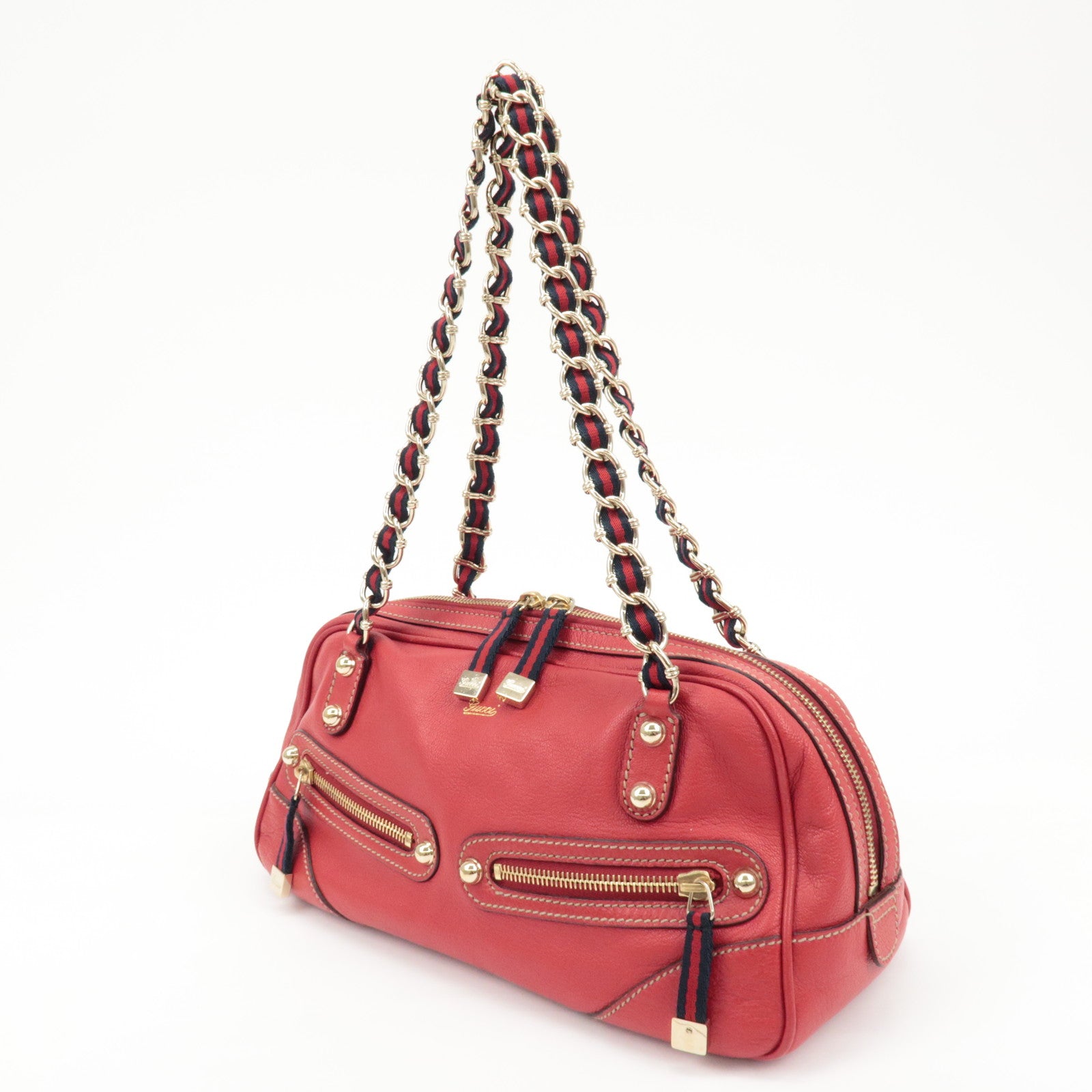 GUCCI Sherry Leather Chain Shoulder Bag Red 152462 Used