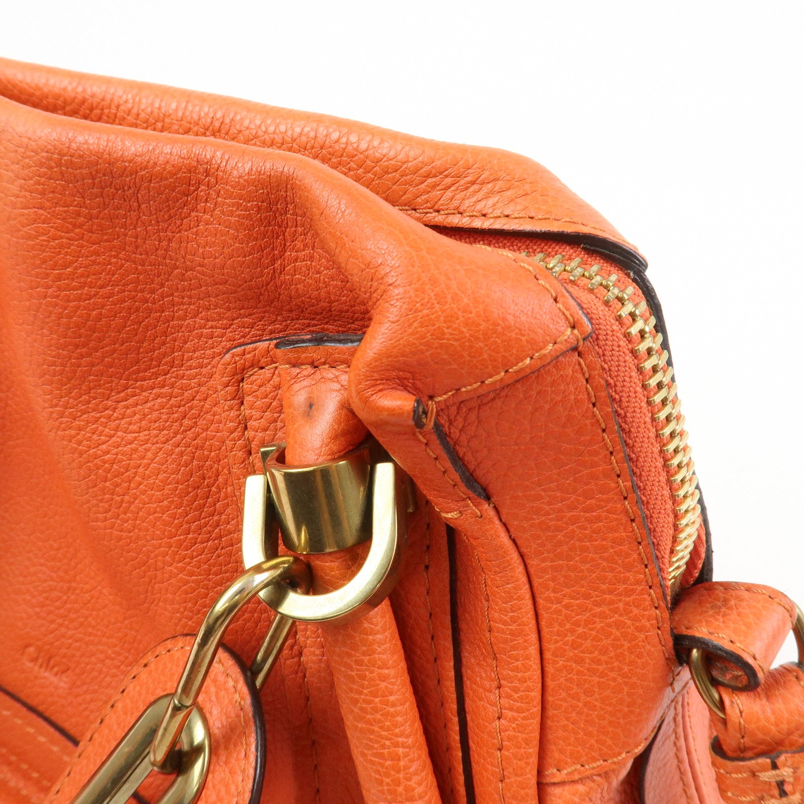 Chloe Parati Leather CH Shoulder Bag Hand Bag Orange