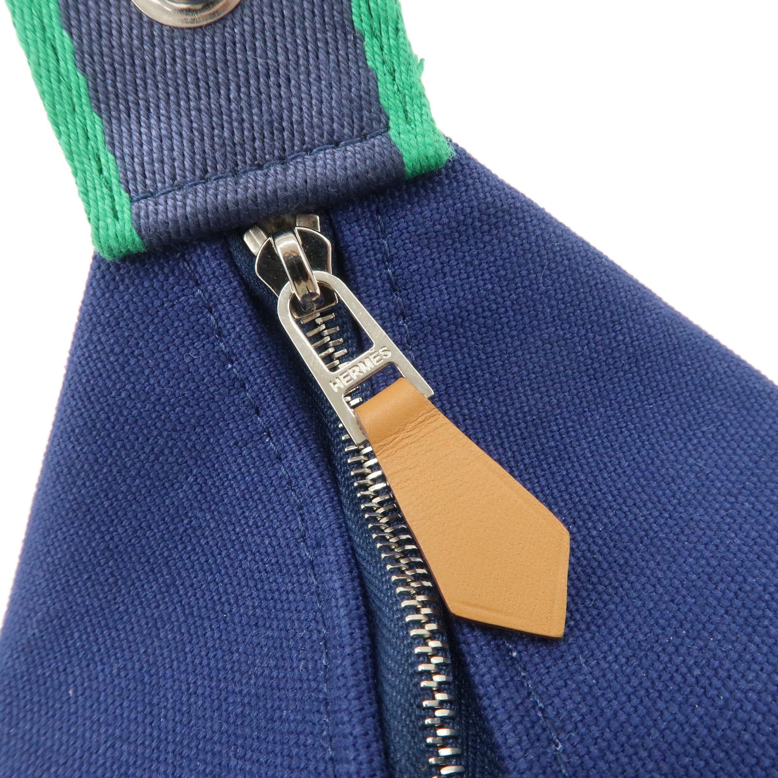 HERMES Canvas Bride A Brac PM Hand Bag Green Navy Used