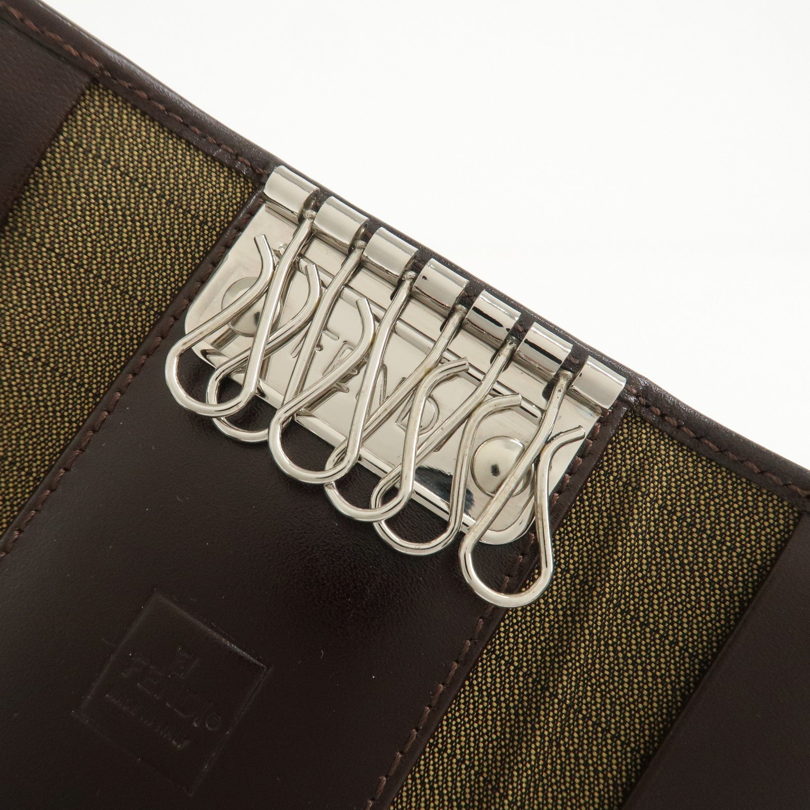FENDI Zucca Canvas Leather 6 Ring Key Case Key Holder Brown 10163