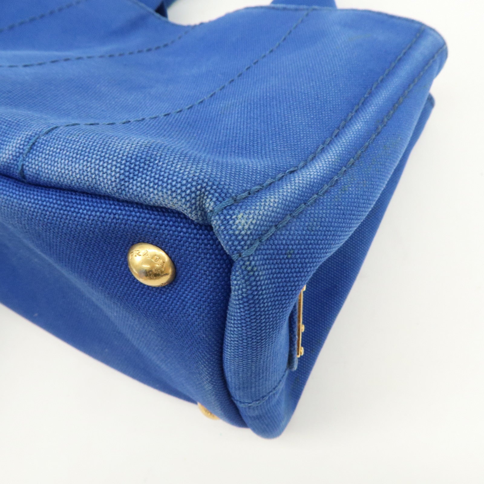 PRADA Logo Canapa Mini Canvas Hand Bag Tote Bag Blue BN2439