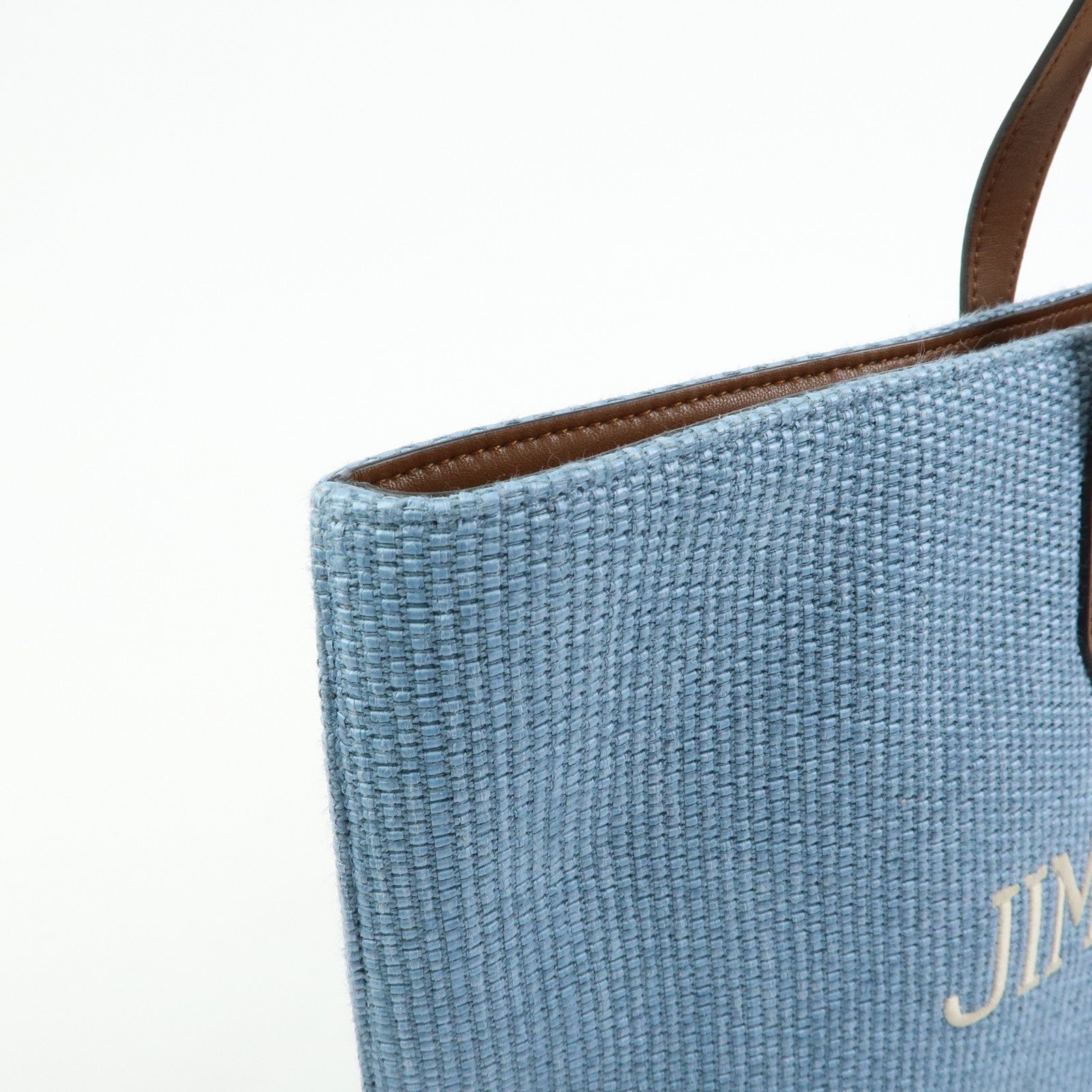 JIMMY CHOO Raffia Leather Tote Bag Shoulder Bag Blue Brown
