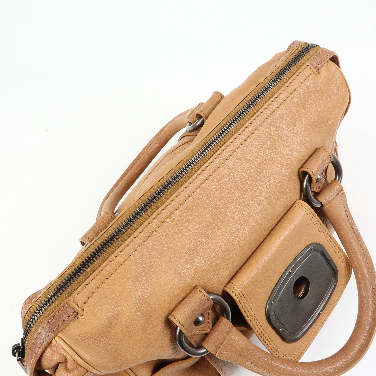 CELINE Logo Leather Hand Bag Boston Bag Hand Bag Brown