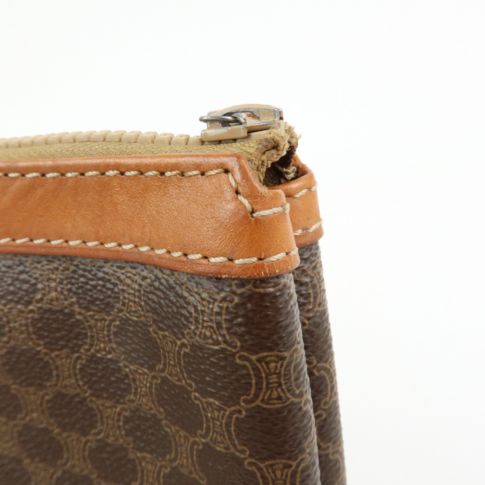 CELINE Macadam PVC Leather Clutch Bag Cosmetic Pouch Brown