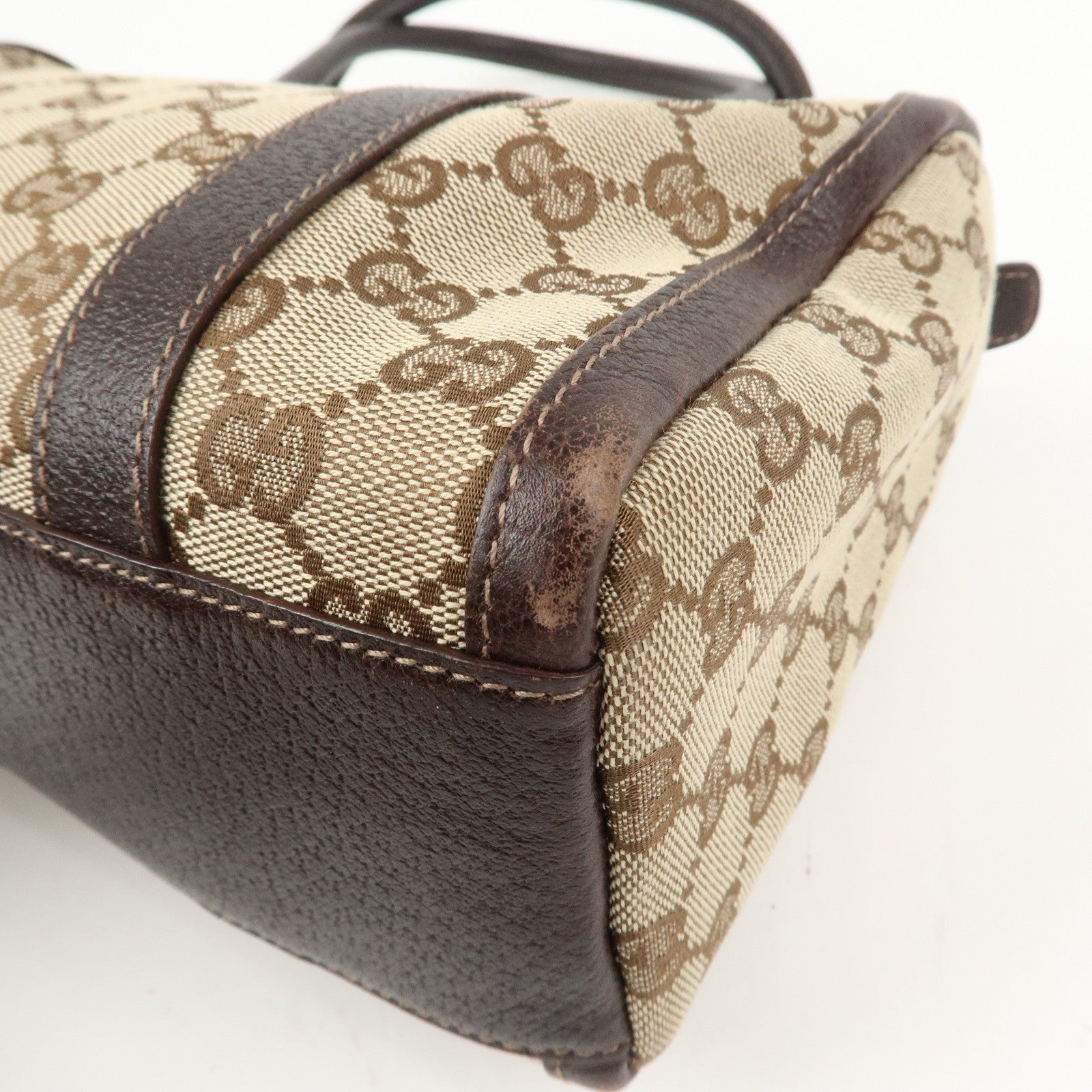 GUCCI Abbey GG Canvas Leather Mini Boston Bag Brown Beige 130942