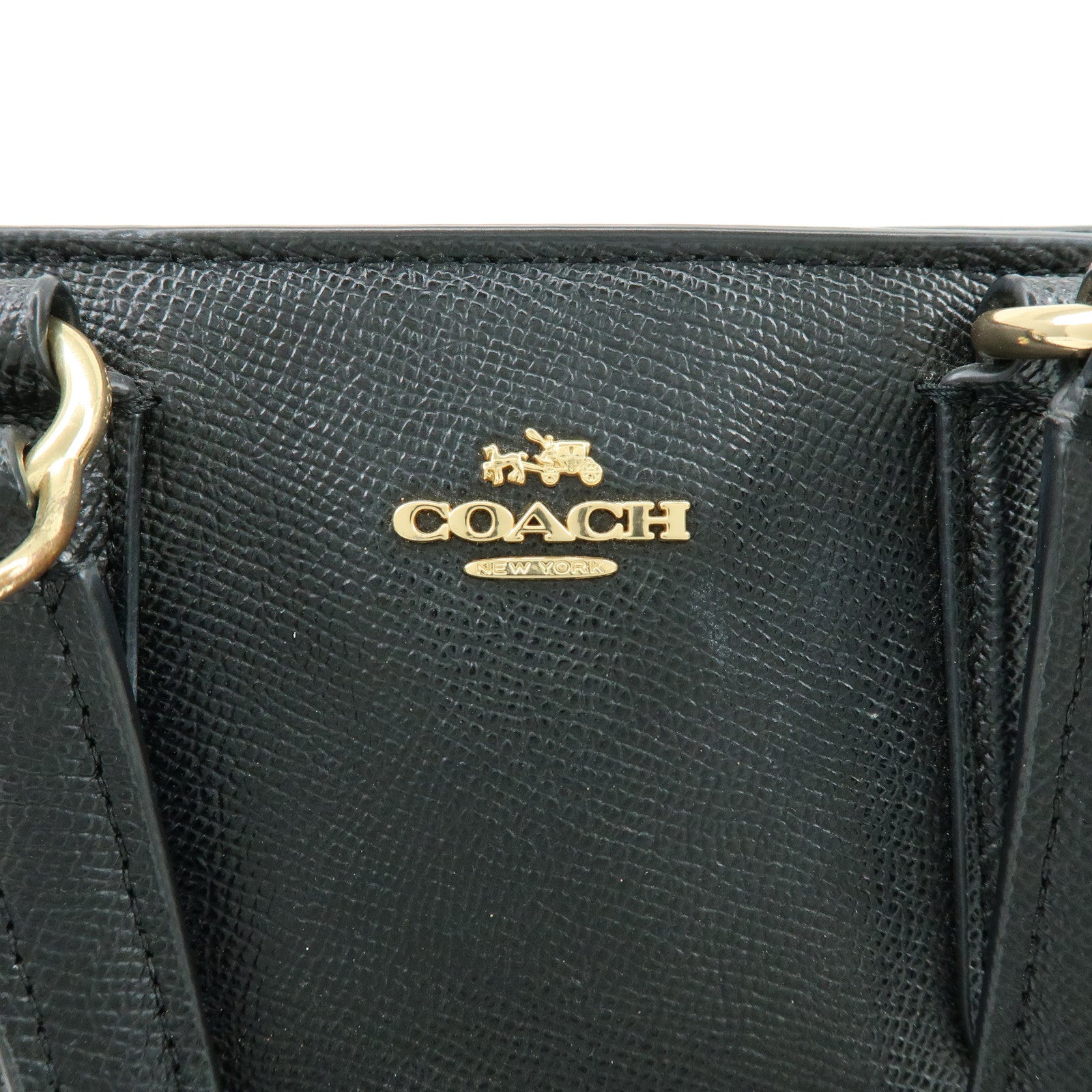 COACH Logo Leather Hand Bag Tote Bag Shouder Bag Black