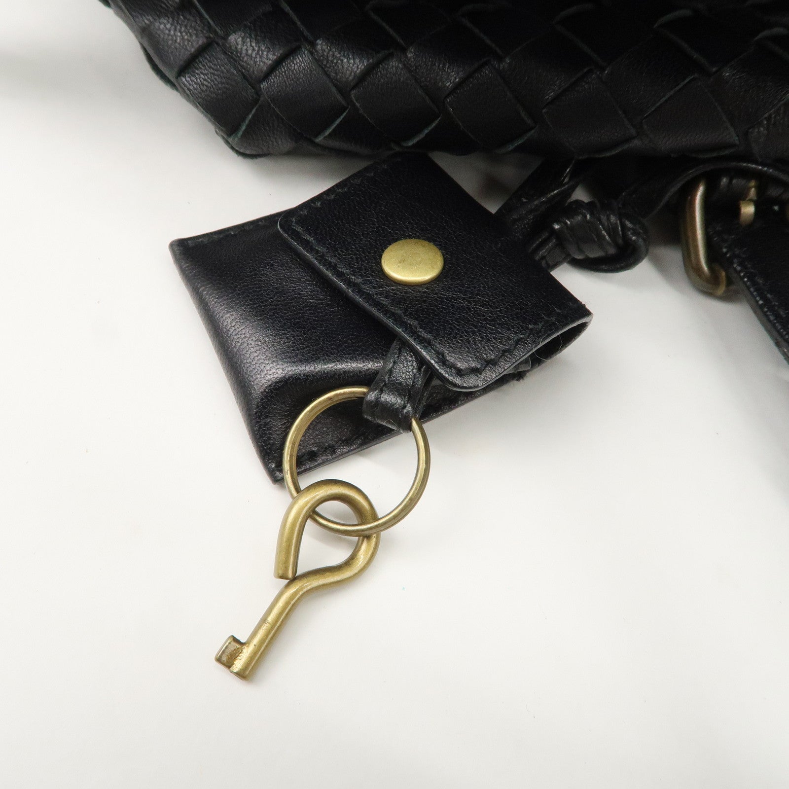 BOTTEGA VENETA Intrecciato Leather Boston Bag Hand Bag Black 173398