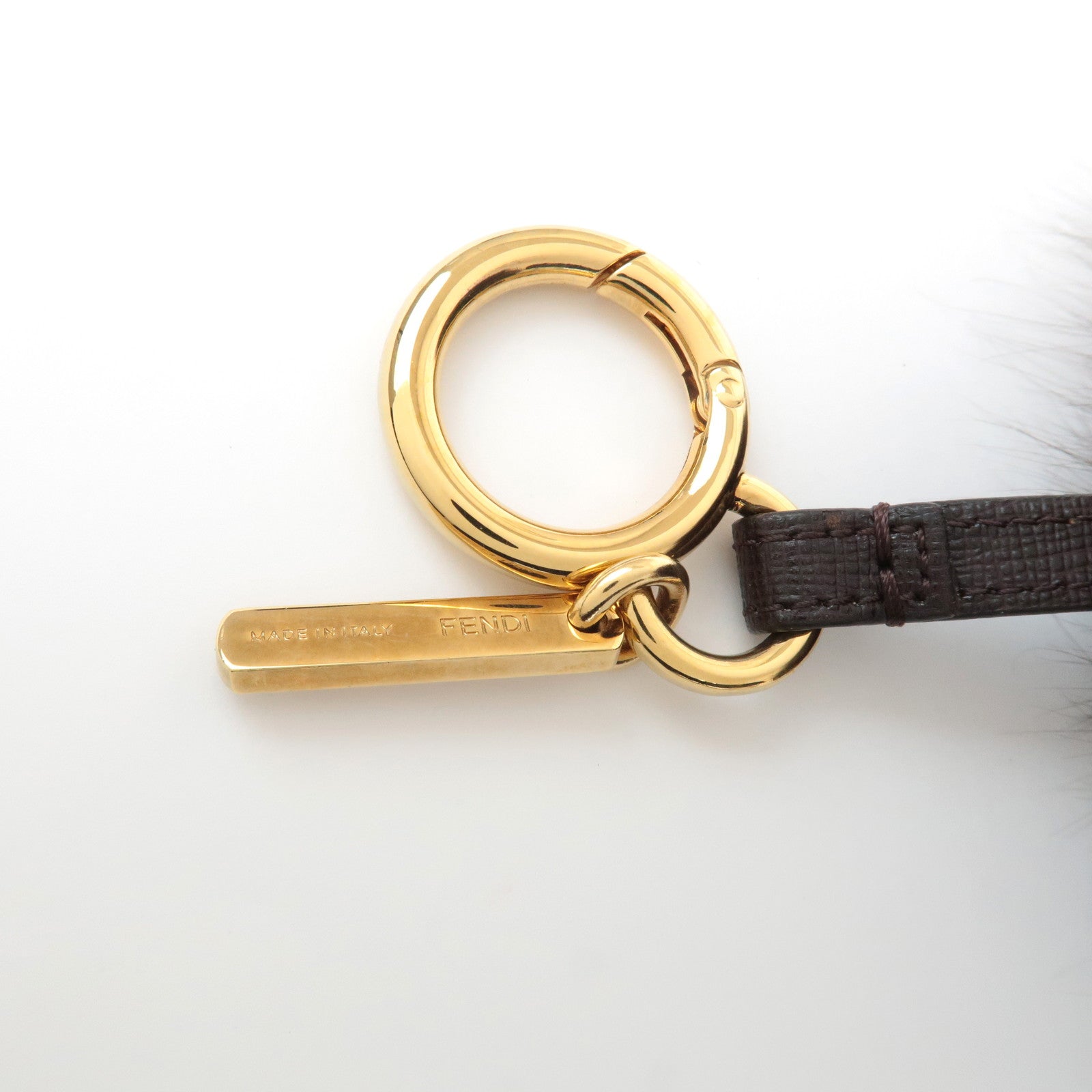 FENDI Fur Pom Pom Bag Charm Key Chain Brown Used