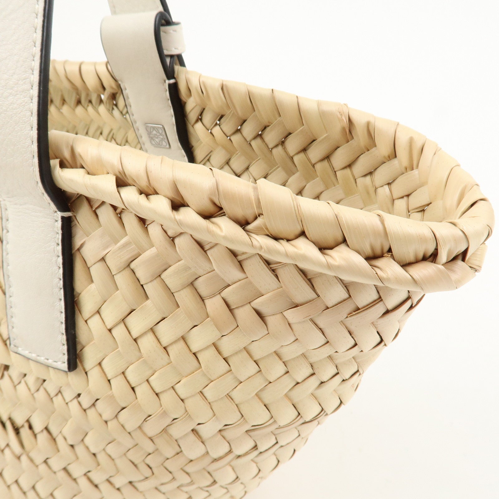 LOEWE Raffia Leather Small Basket Bag Hand Bag Natural White