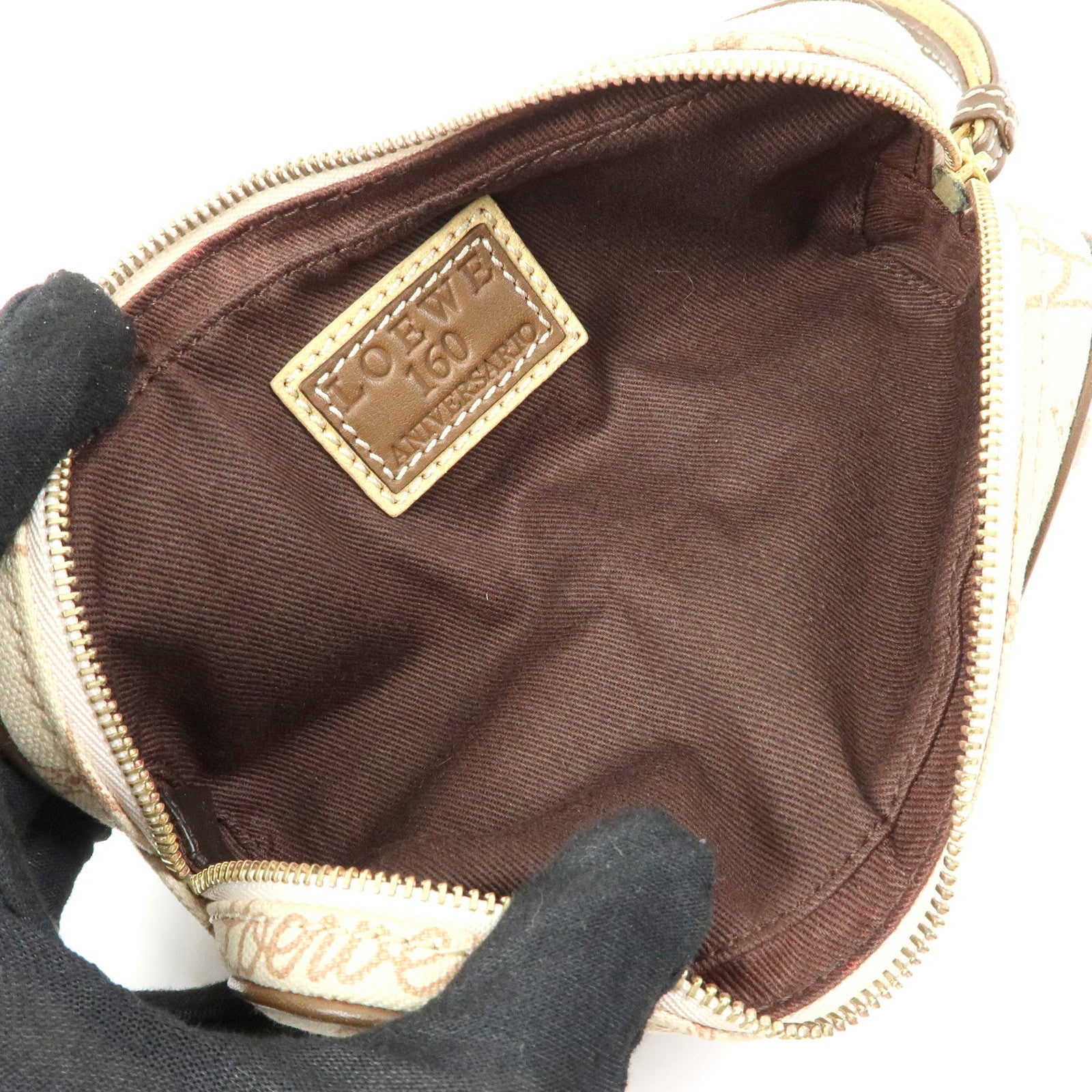 LOEWE Anniversary Canvas Leather Pouch Cosmetic Pouch Ivory Brown
