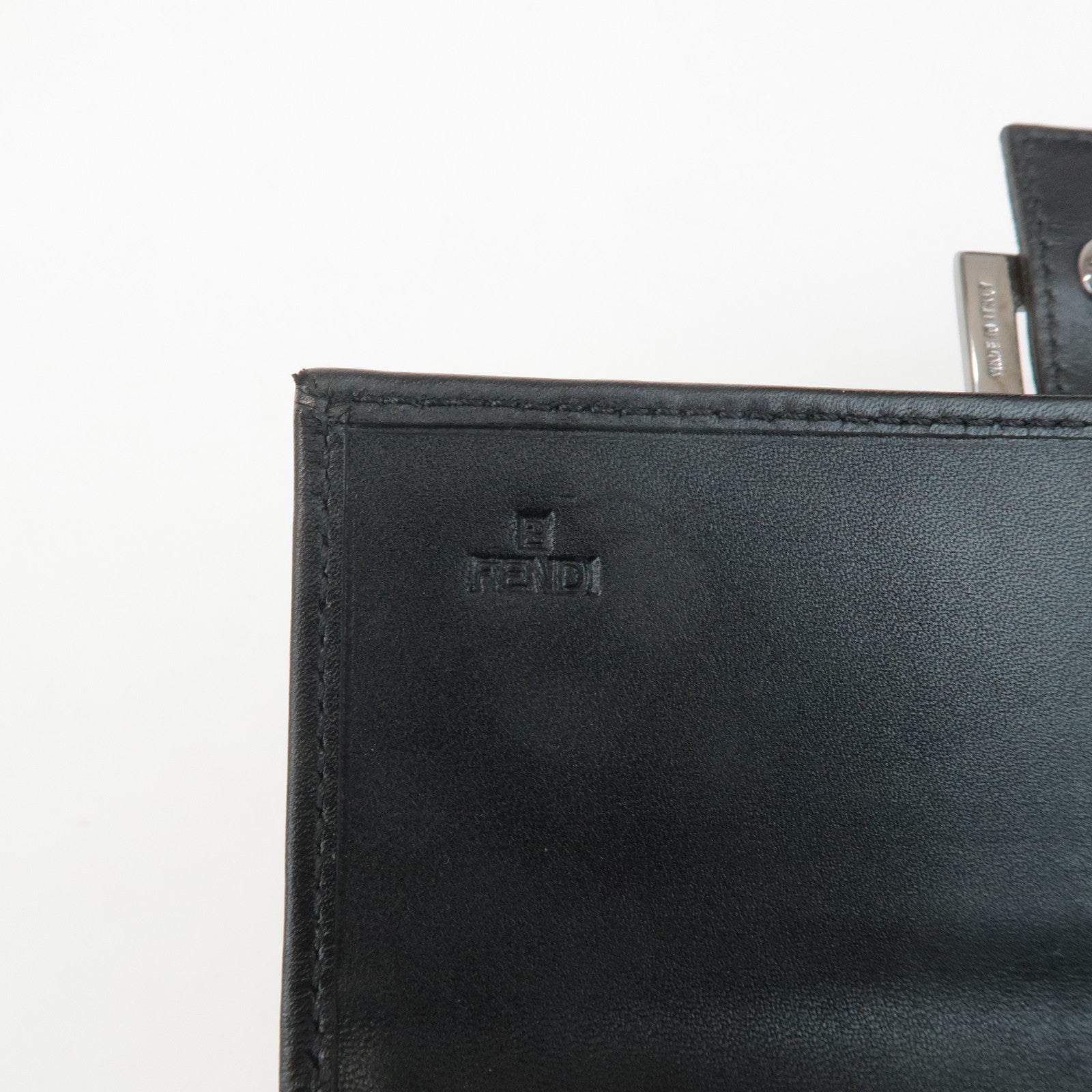 FENDI Zucchino Leather Canvas Bi-fold Long Wallet Black M0021 Used