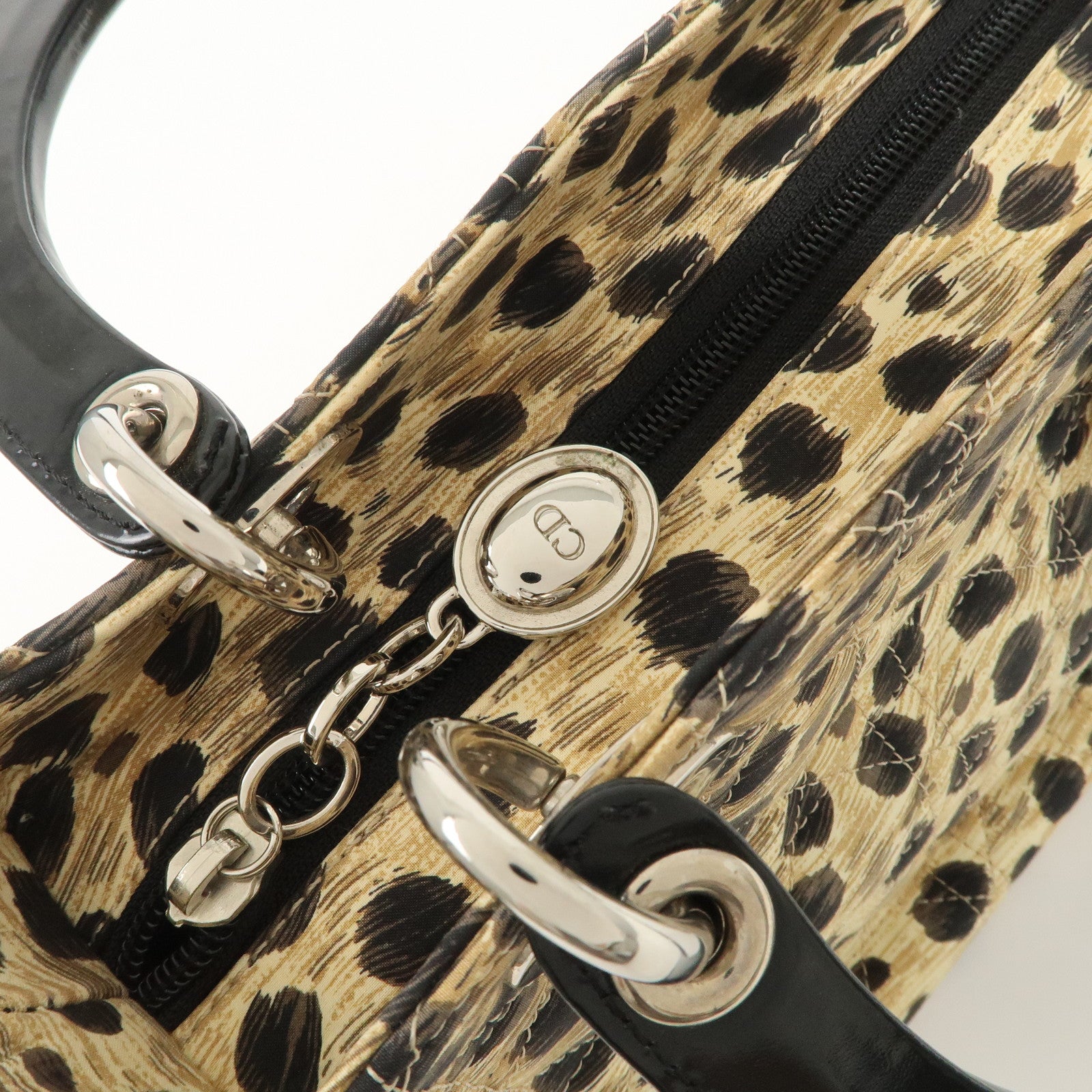 Christian Dior Lady Dior Cannage Nylon 2Way Bag Hand Bag Leopard Used