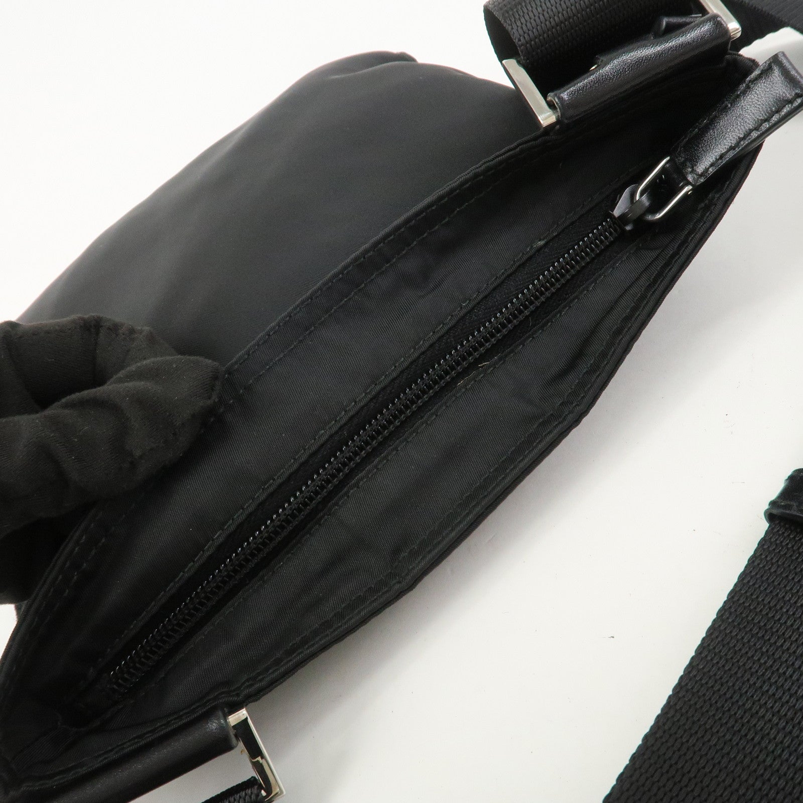 PRADA Triangle Logo Nylon Leather Shoulder Bag Crossbody Bag Black