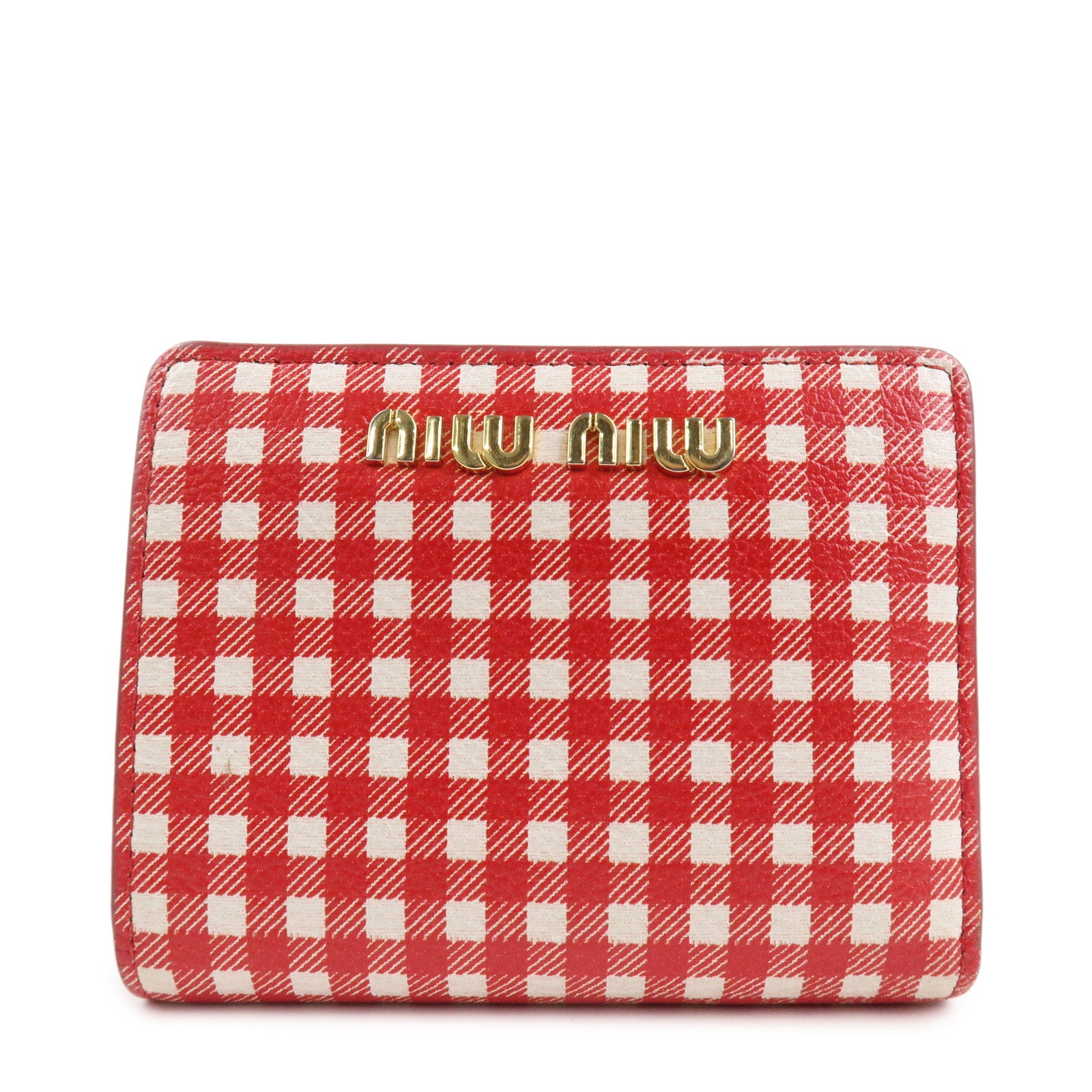 MIU MIU Logo Leather Bi-fold Compact Wallet Red 5MV204 Used