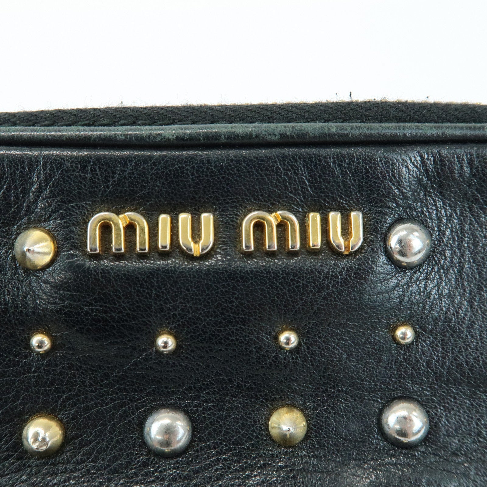 MIU MIU Lamb Skin Studs Cosmetic Pouch Accessoires Pouch Black