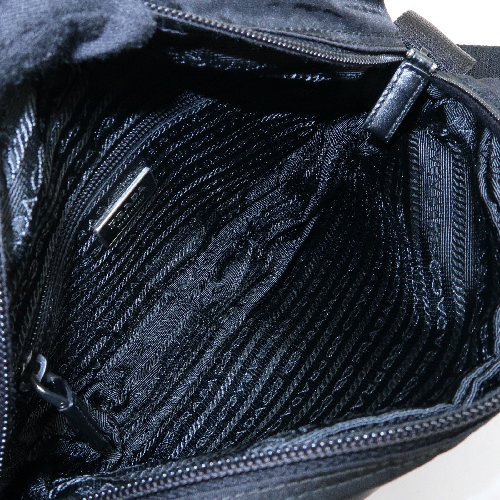 PRADA Triangle Logo Nylon Leather Shoulder Crossbody Bag Black
